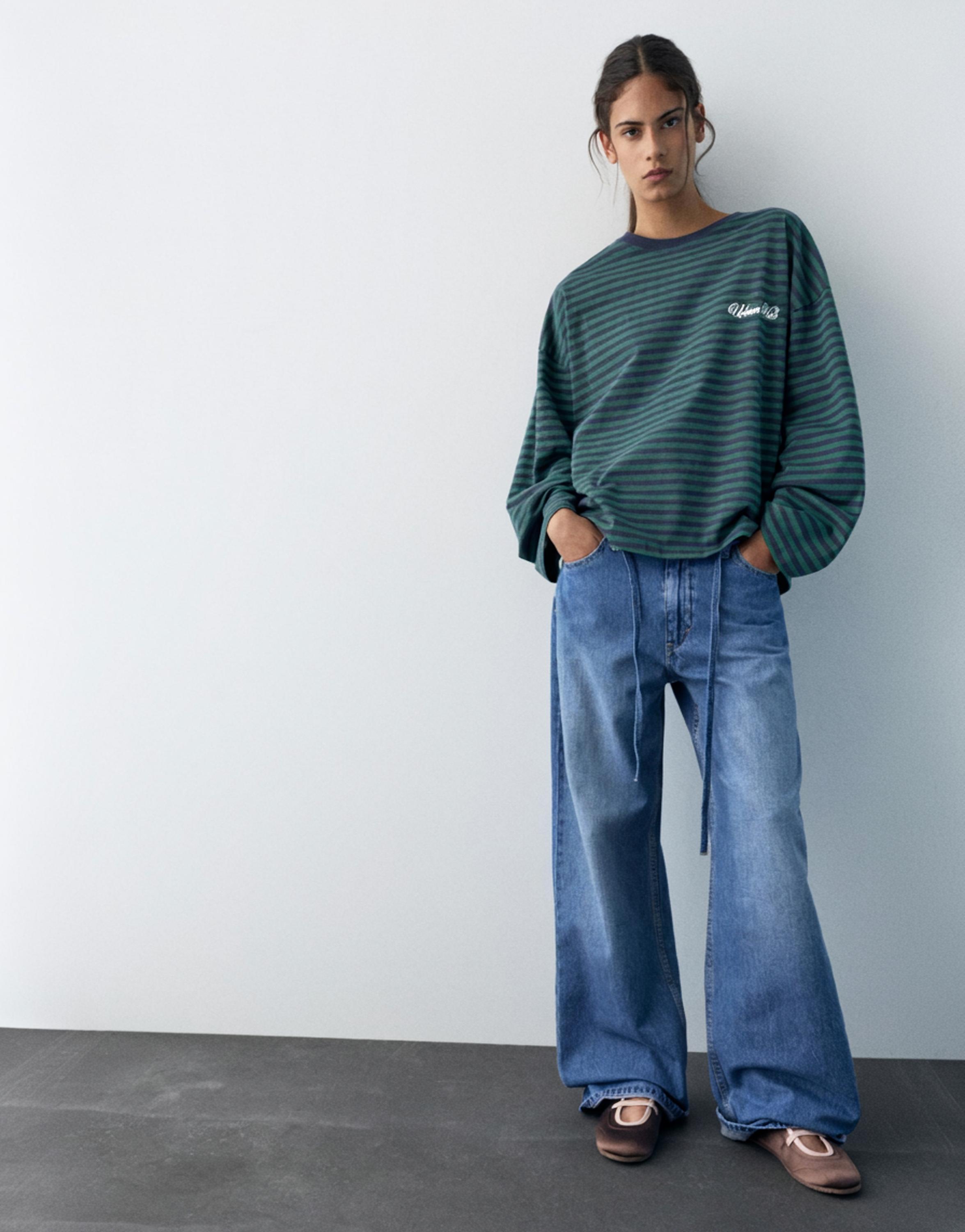 Yazılı çizgili uzun kollu t-shirt - Görsel 10