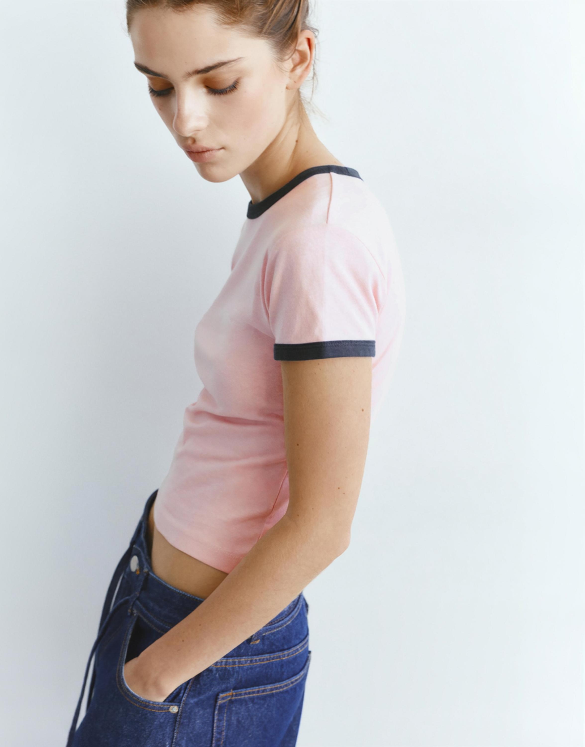 Short sleeve ribbed T-shirt — Pink
