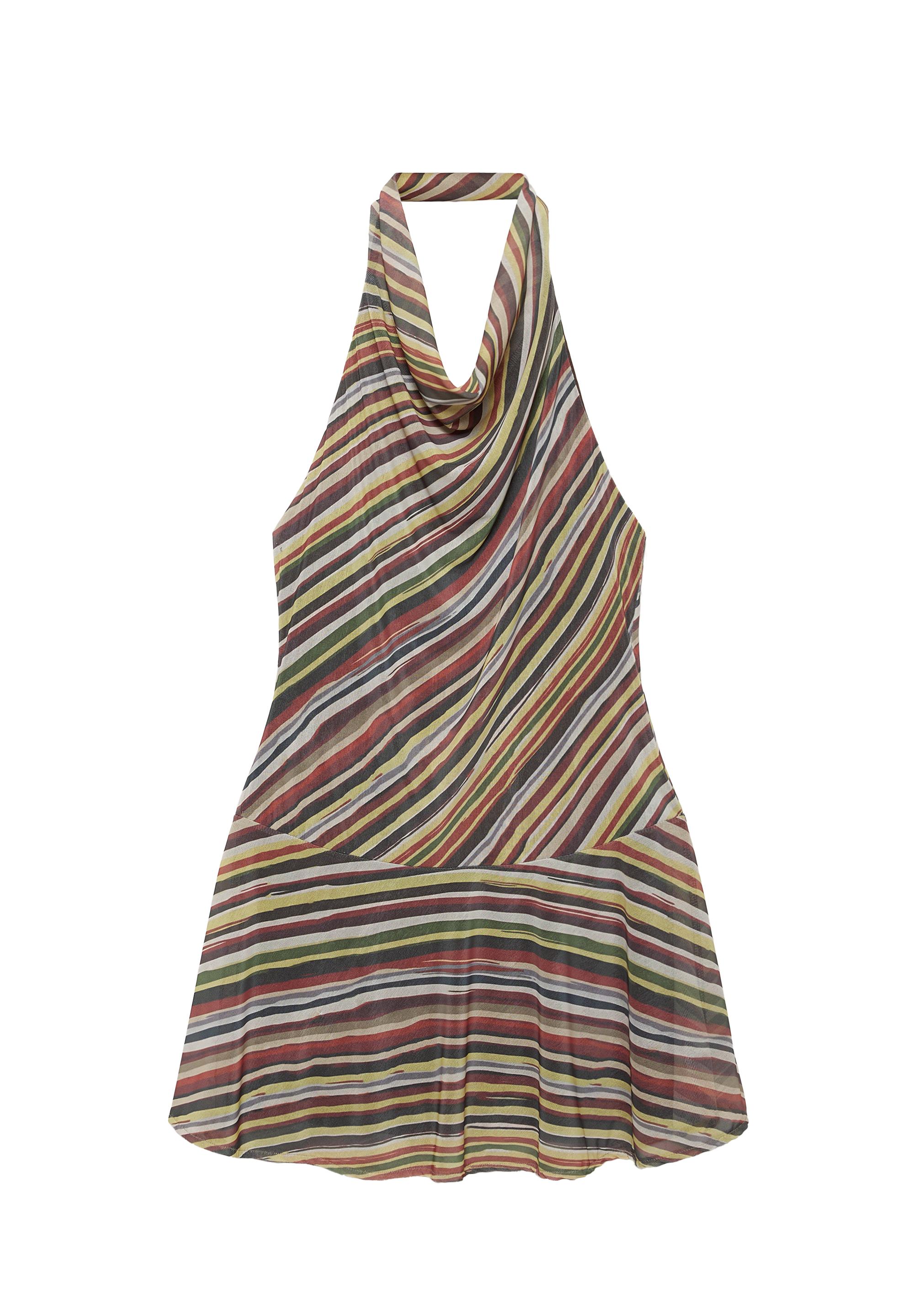 Halter yaka çizgili kısa elbise