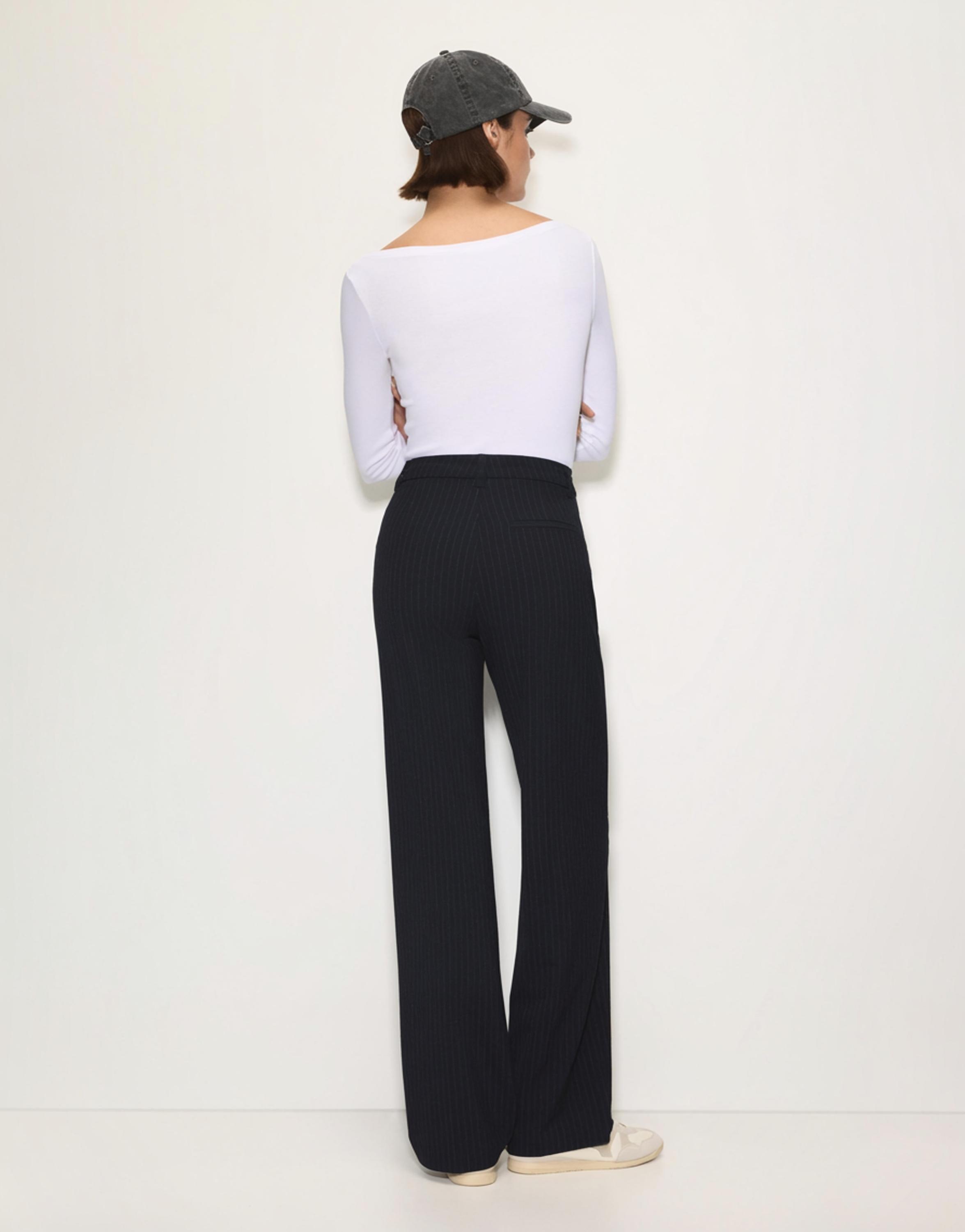 Smart high-waist straight-leg trousers — Striped