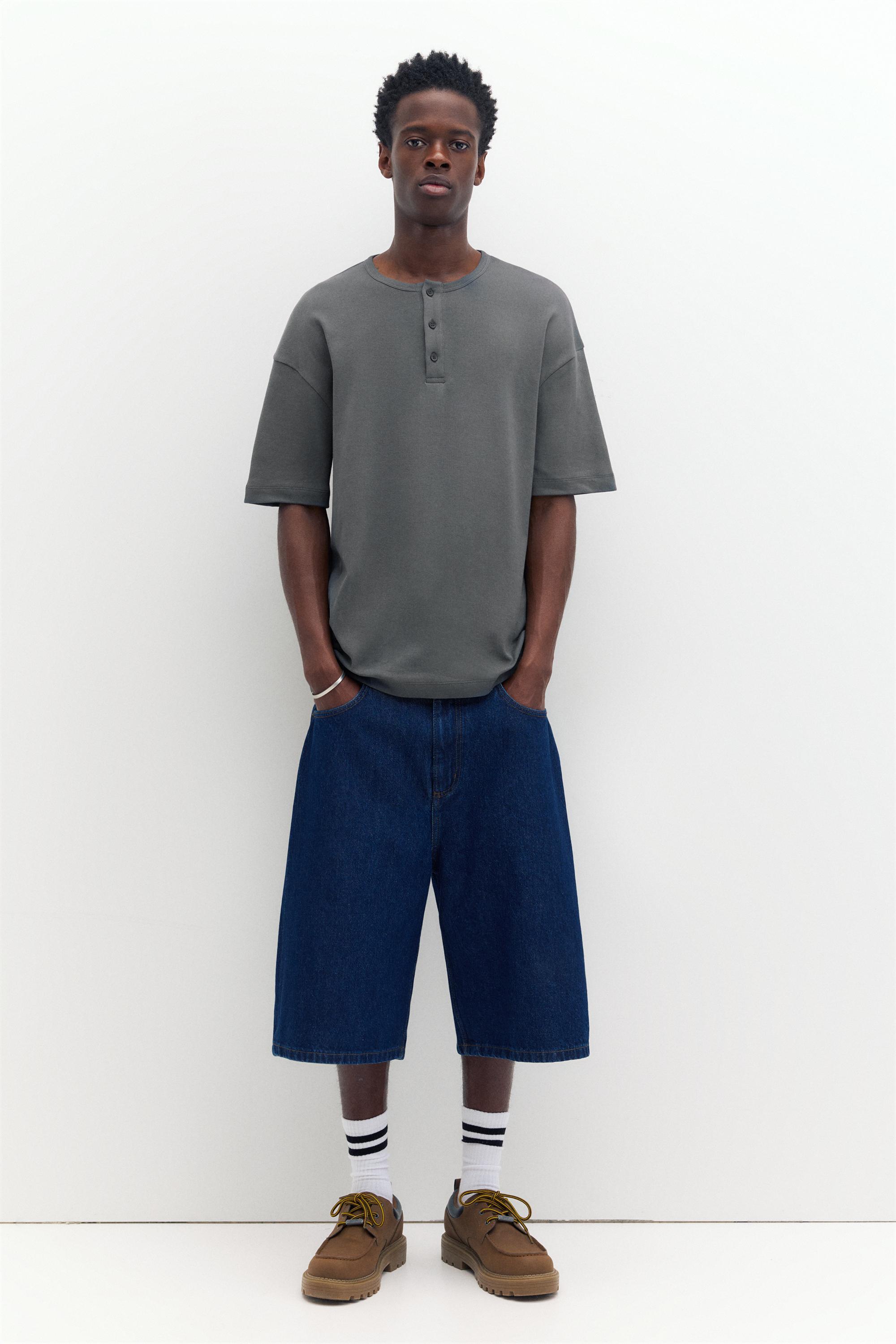 Basic Henley T-shirt — Anthracite grey