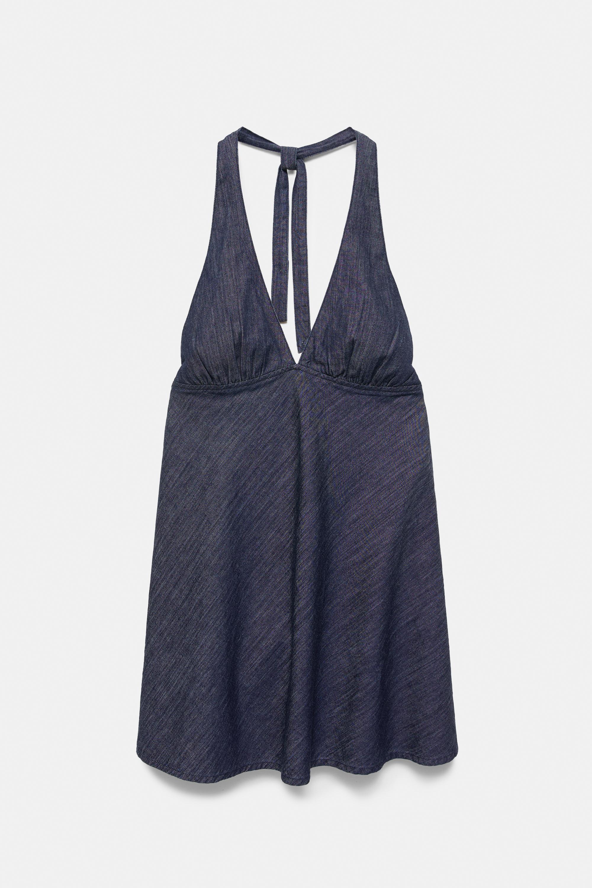 Short denim halter dress — Dark blue