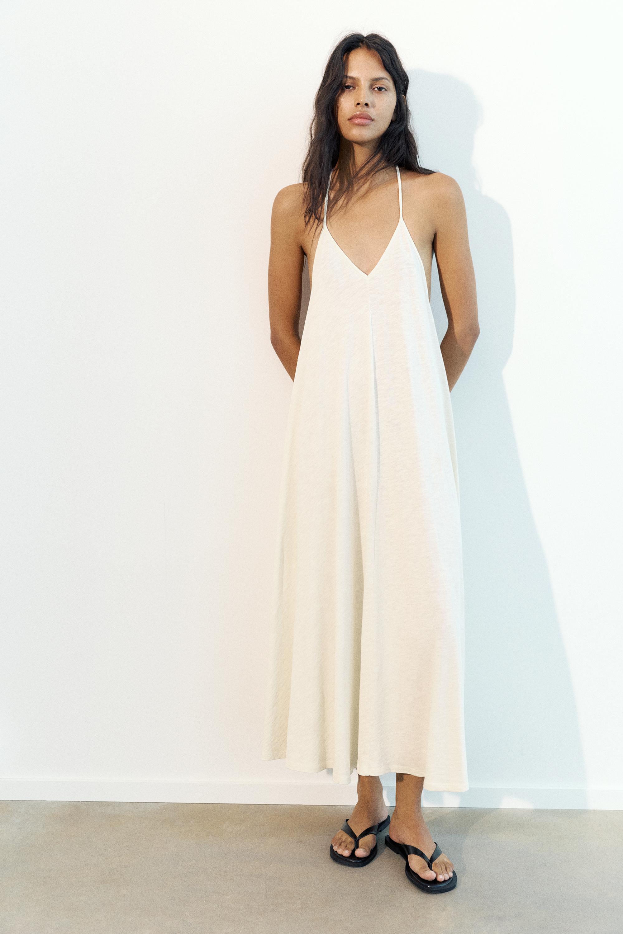 Strappy back midi dress — Ecru