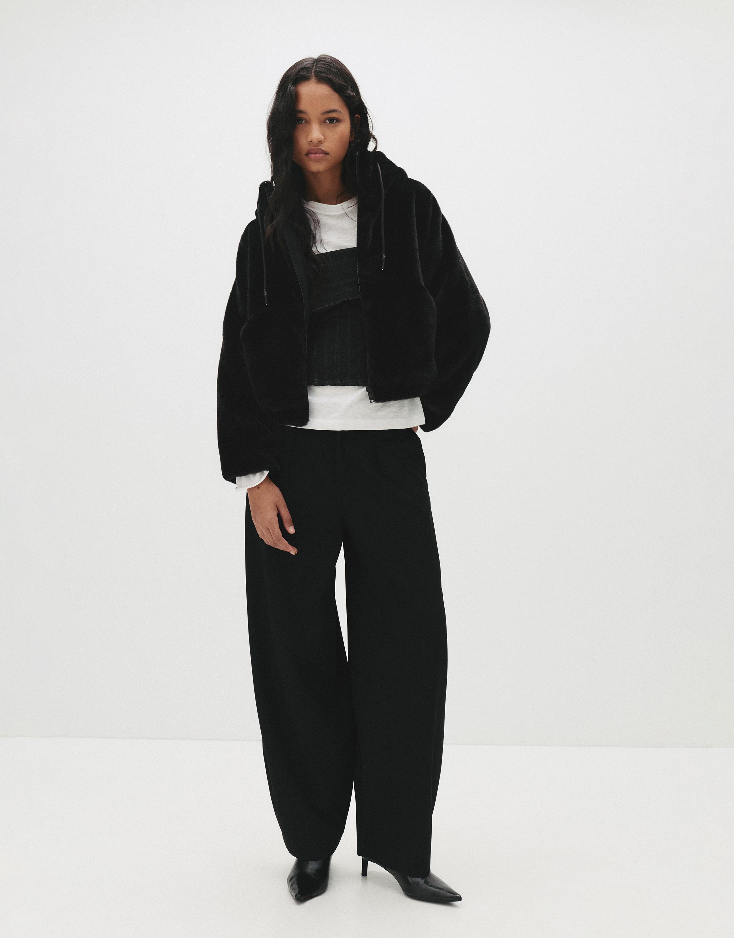 Kapüşonlu suni kürk ceket - Görsel 75