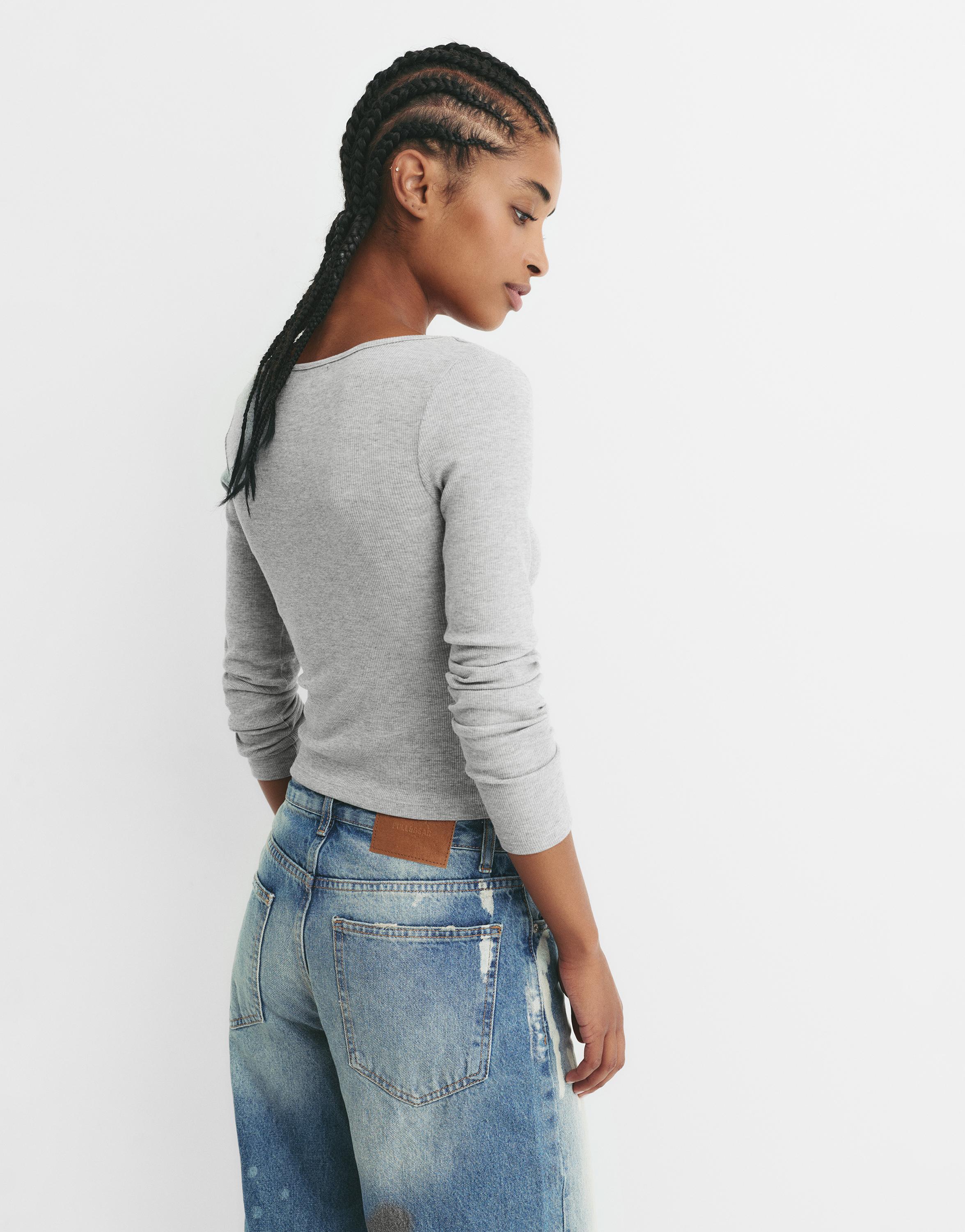 Ribbed round neck T-shirt — Medium marl
