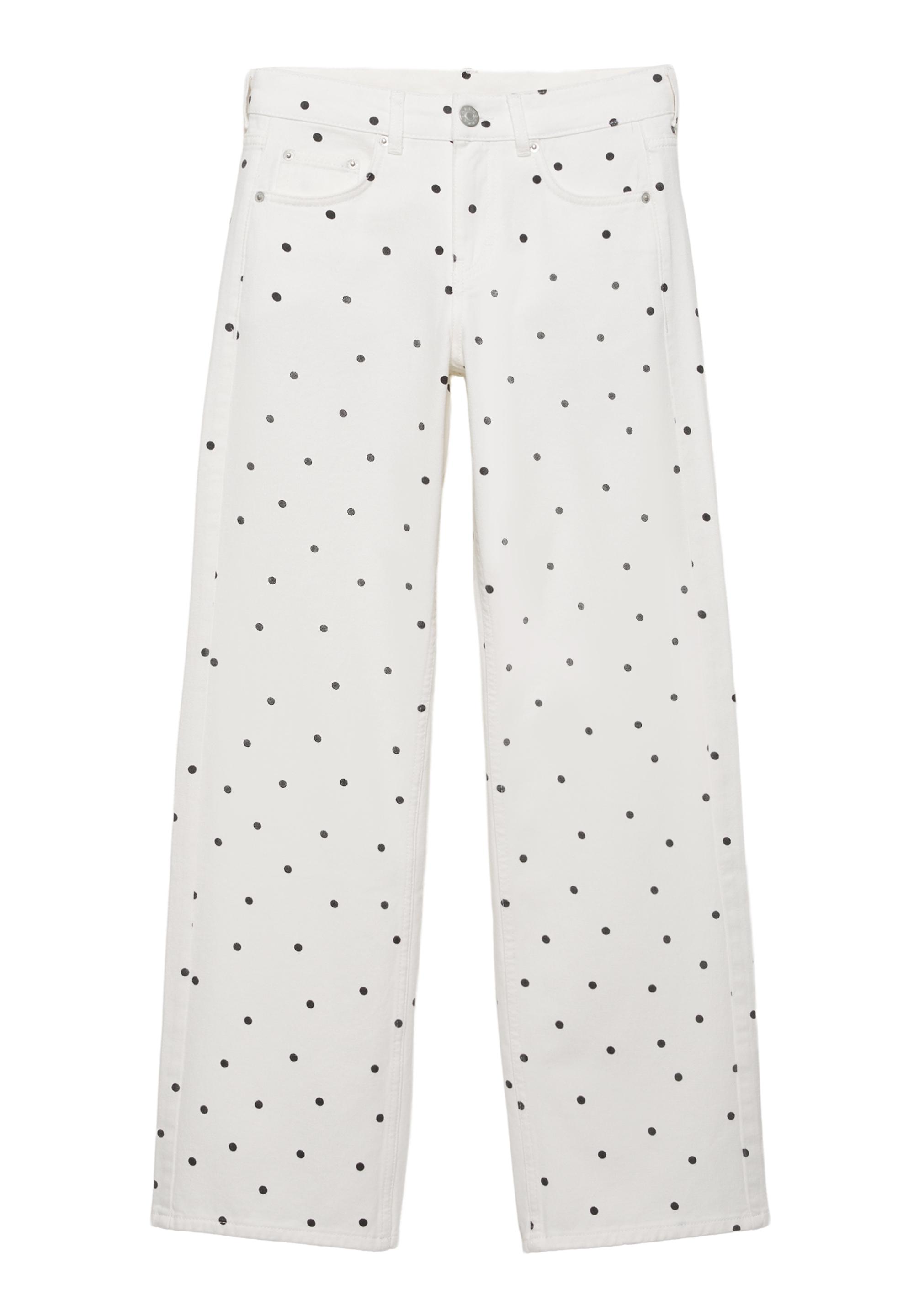 Puantiye desenli düz paça jean