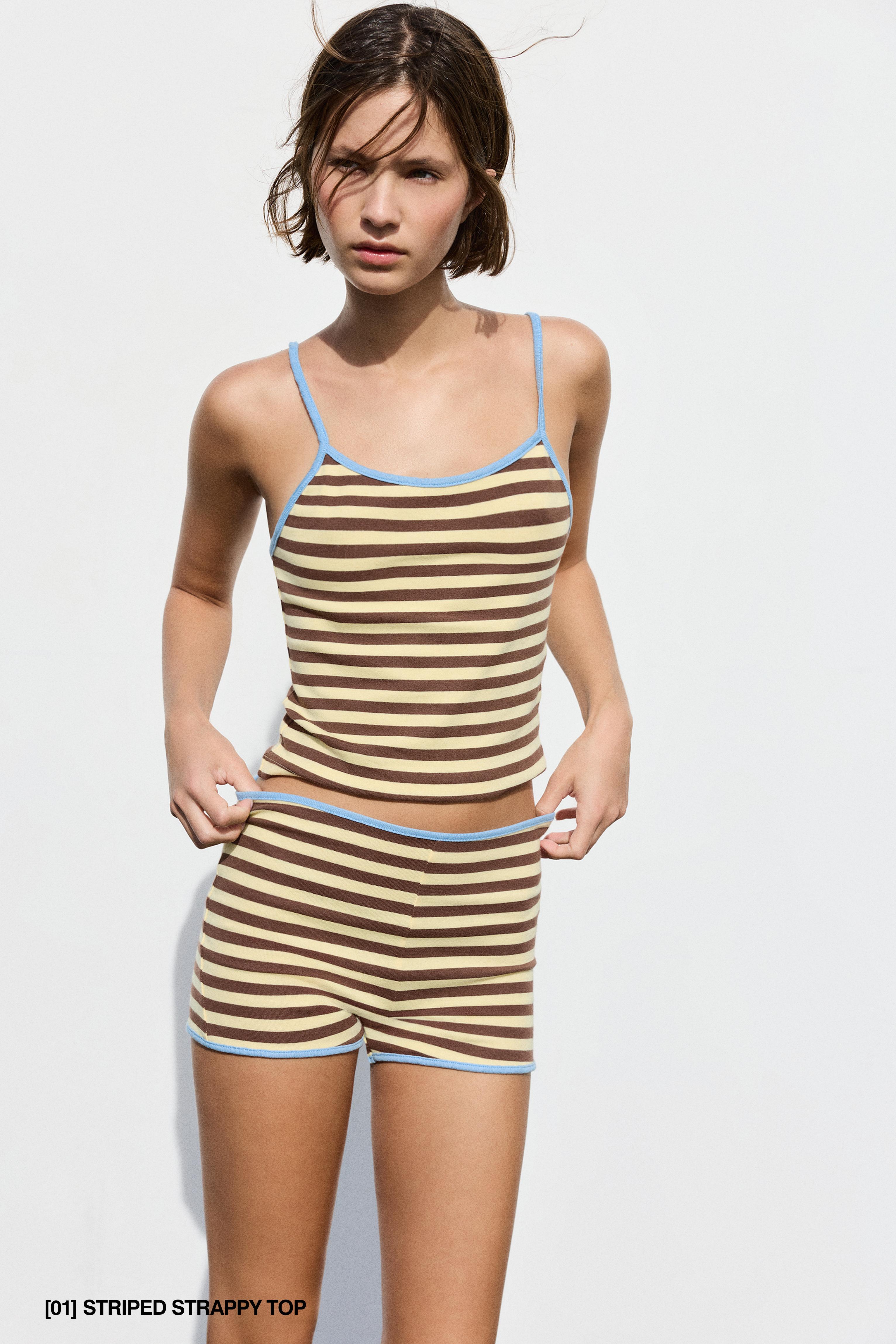 Striped strappy top — Yellow