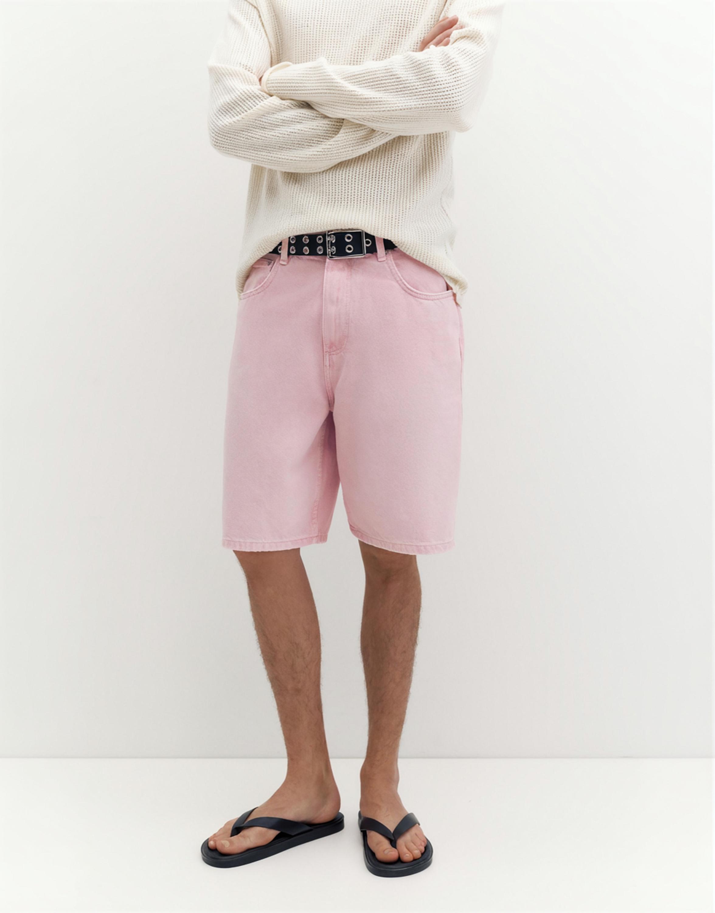 Baggy denim Bermuda shorts — Rose pink