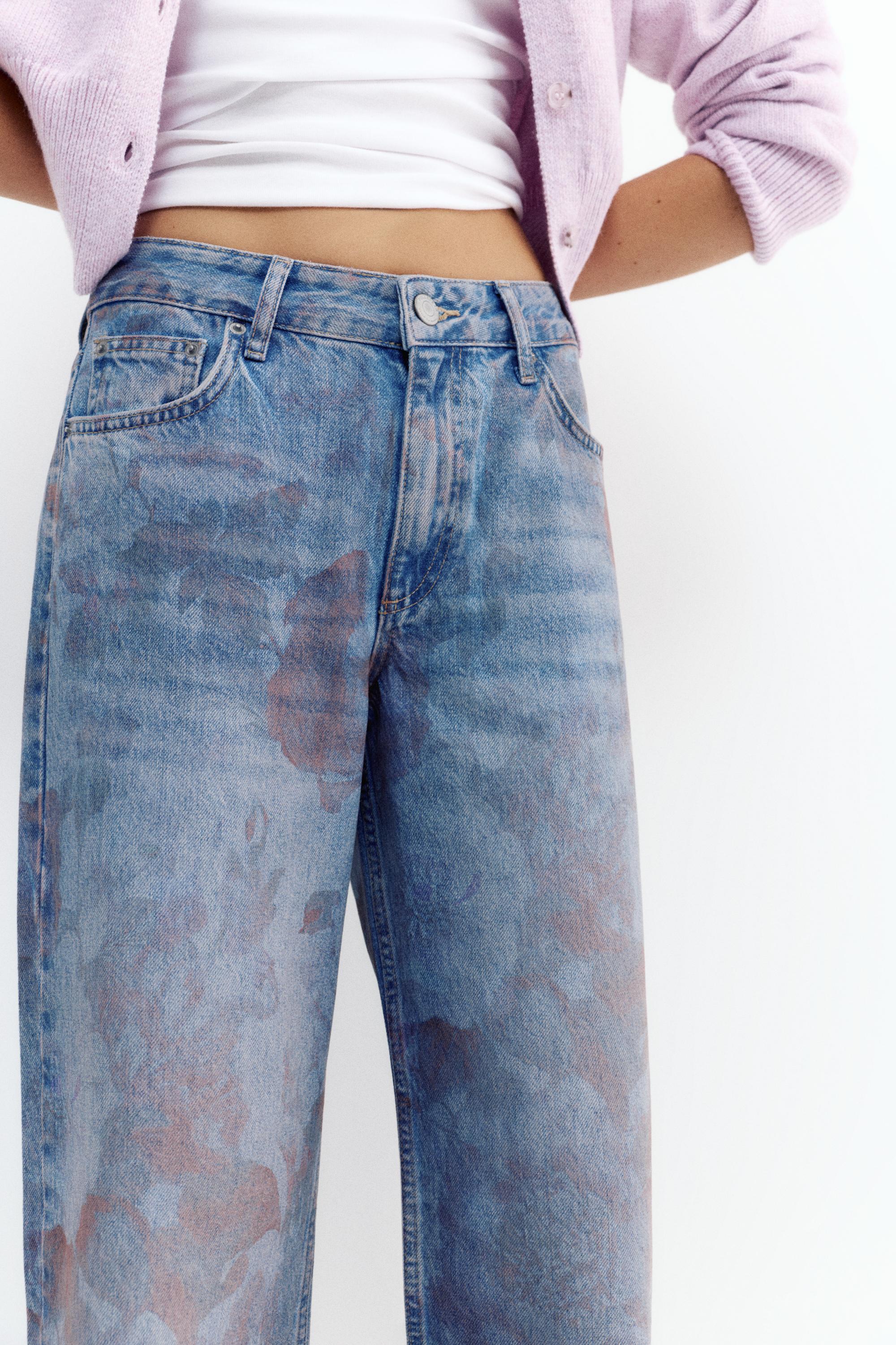 Floral baggy jeans — Medium blue