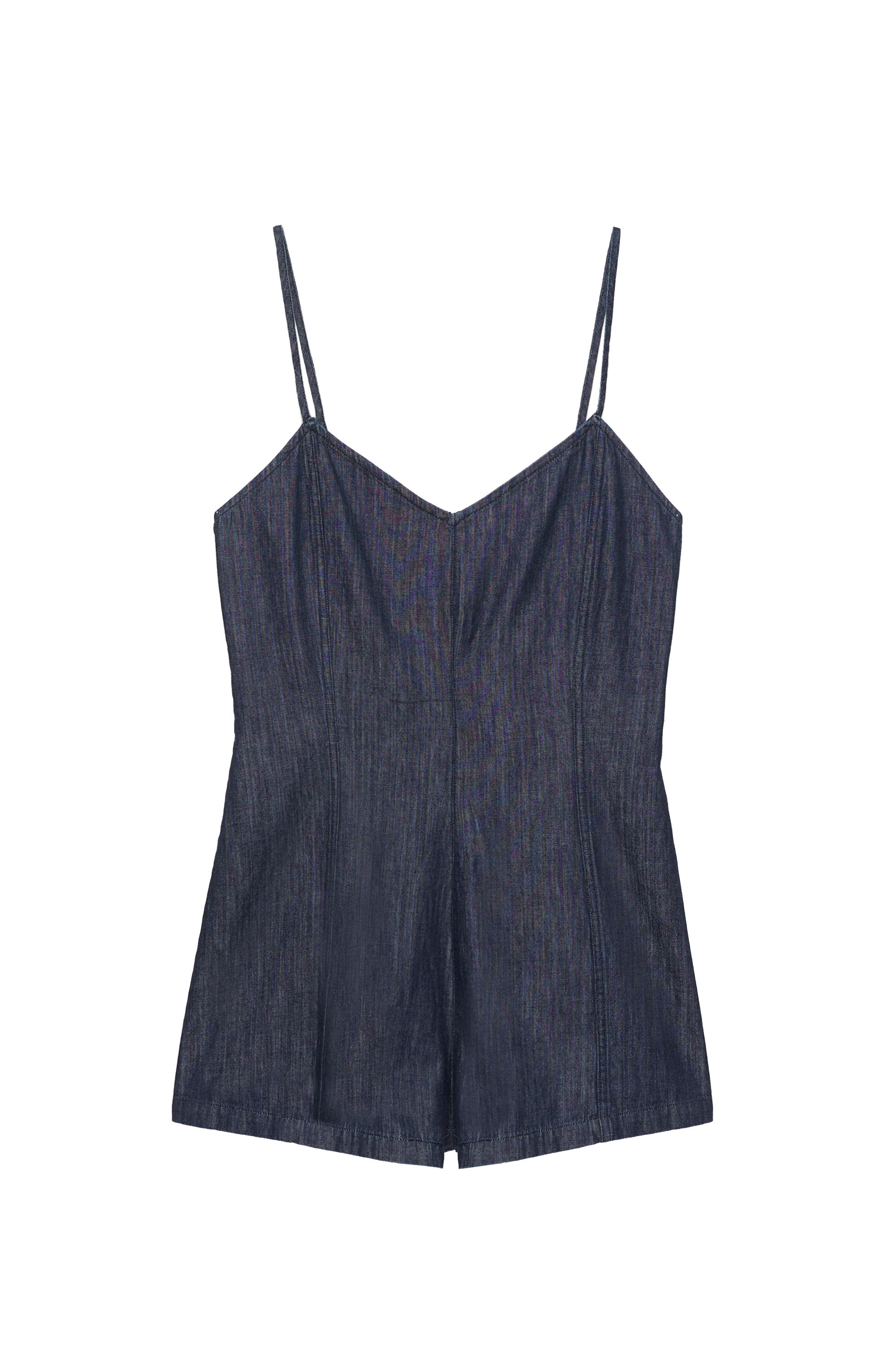 Askılı kısa denim tulum - Görsel 4
