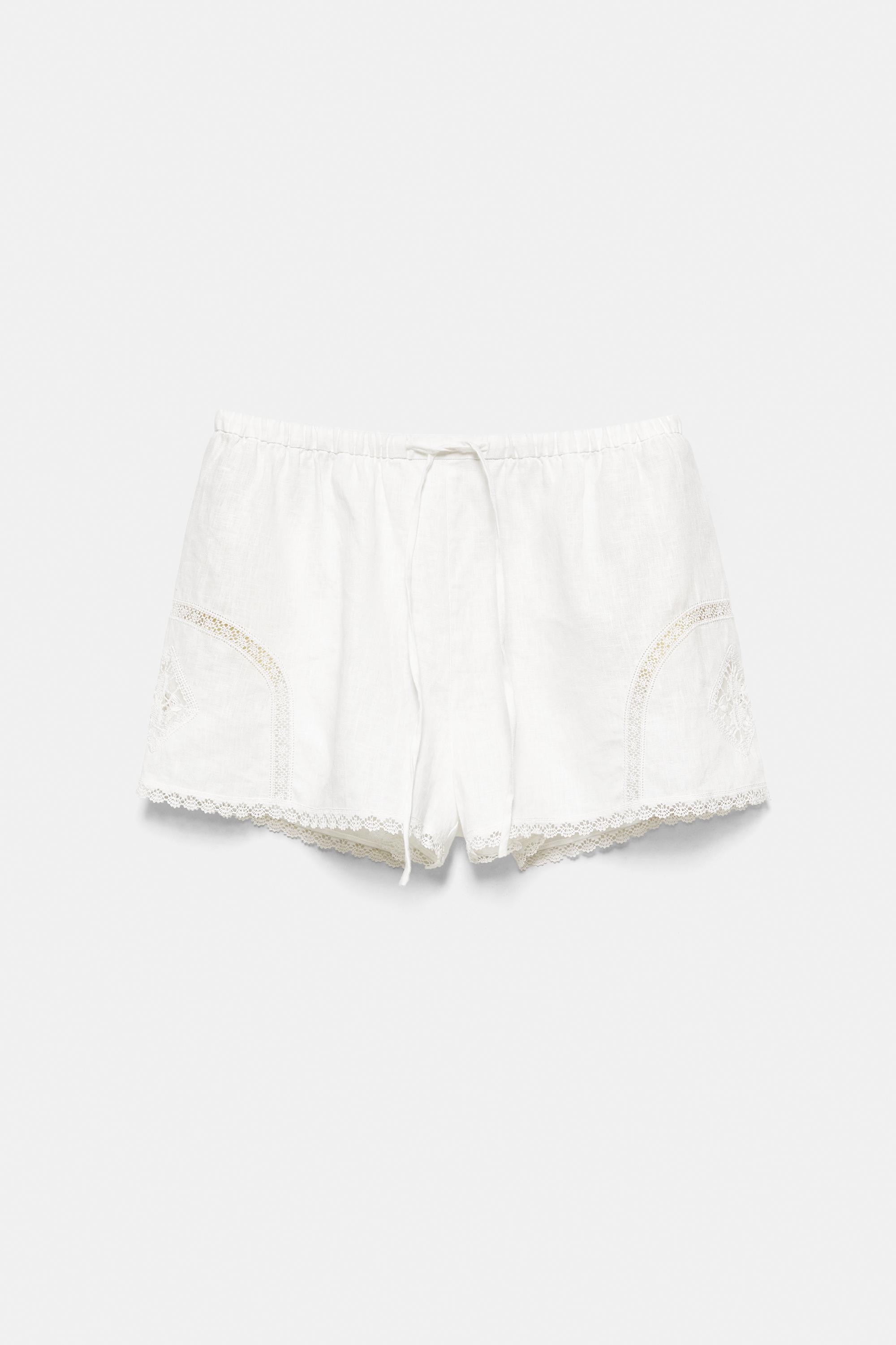 100% linen Encaixe de Camariñas x Pull&Bear shorts — Off white