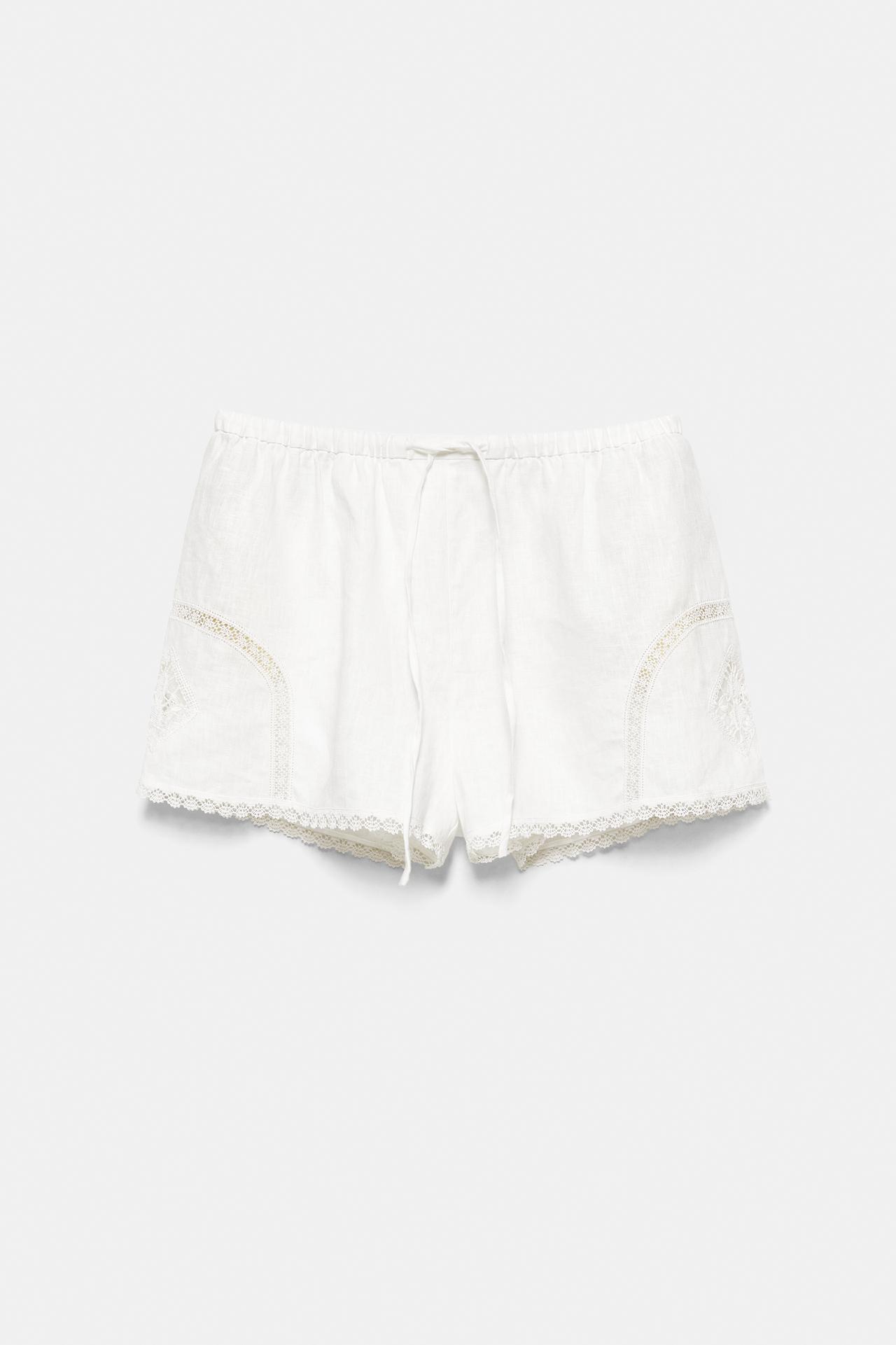 100% linen Encaixe de Camariñas x Pull&Bear shorts — Off white