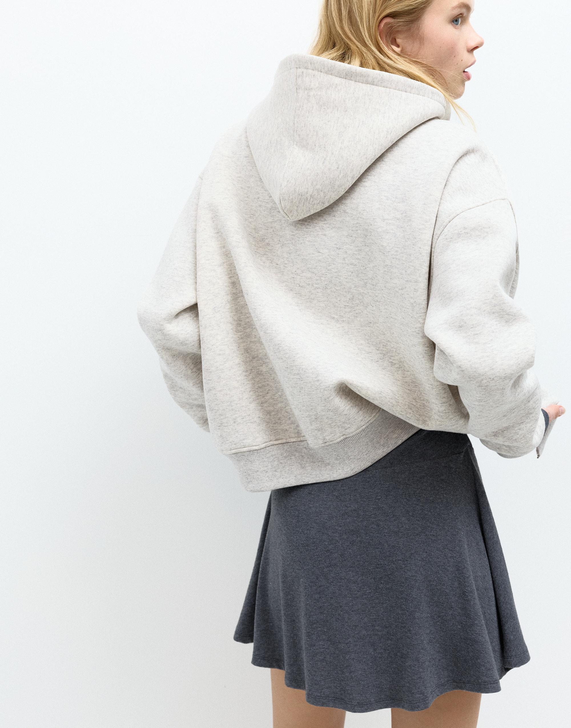 Graphic zip-up hoodie — Grey marl