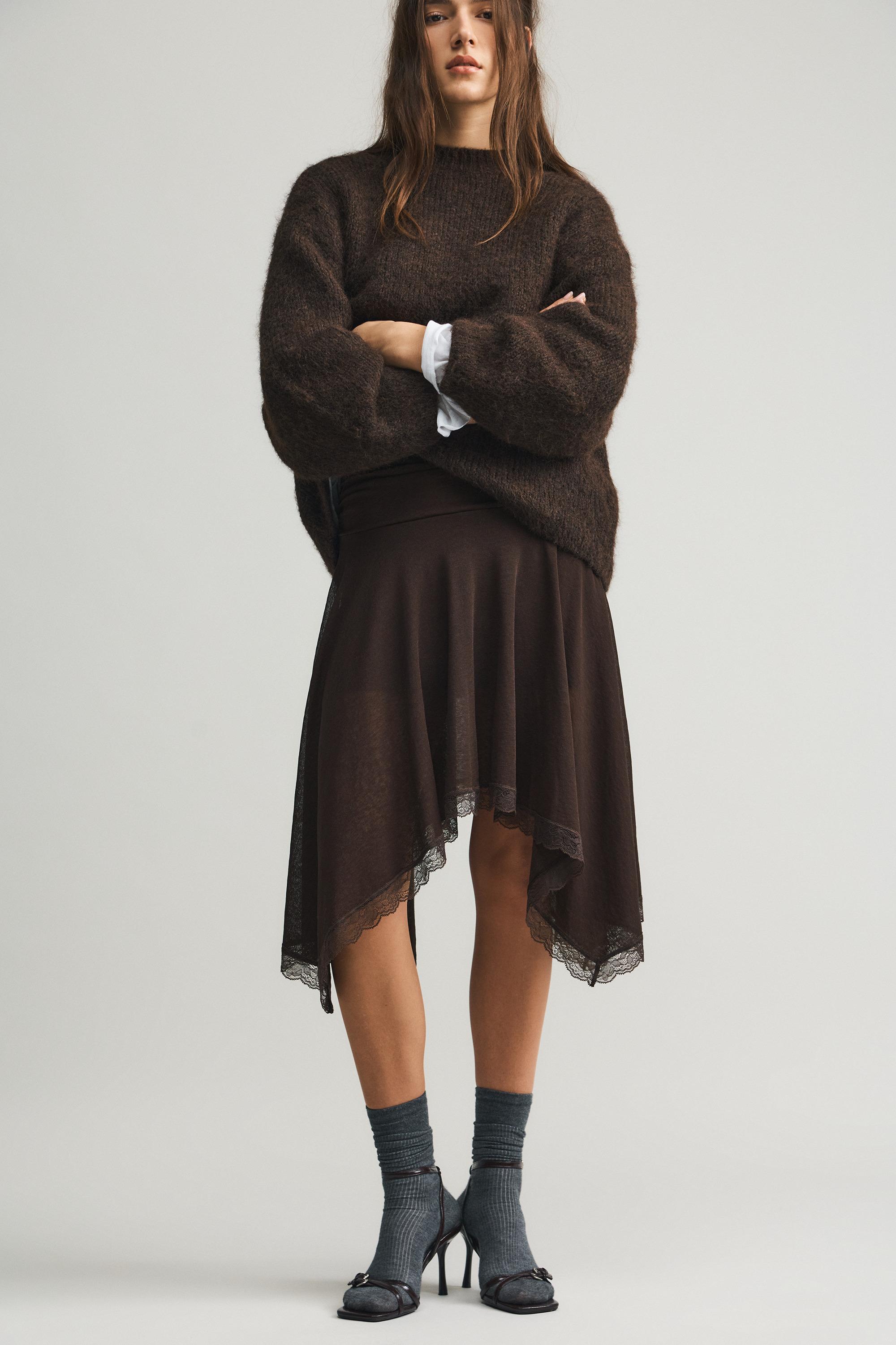 Asimetrik dantelli midi etek - Görsel 7