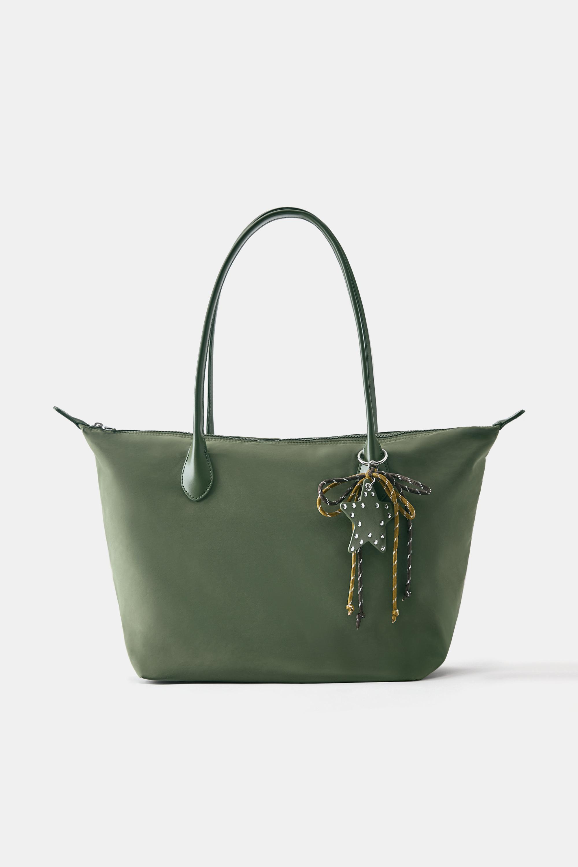 Embellished nylon tote bag — Khaki