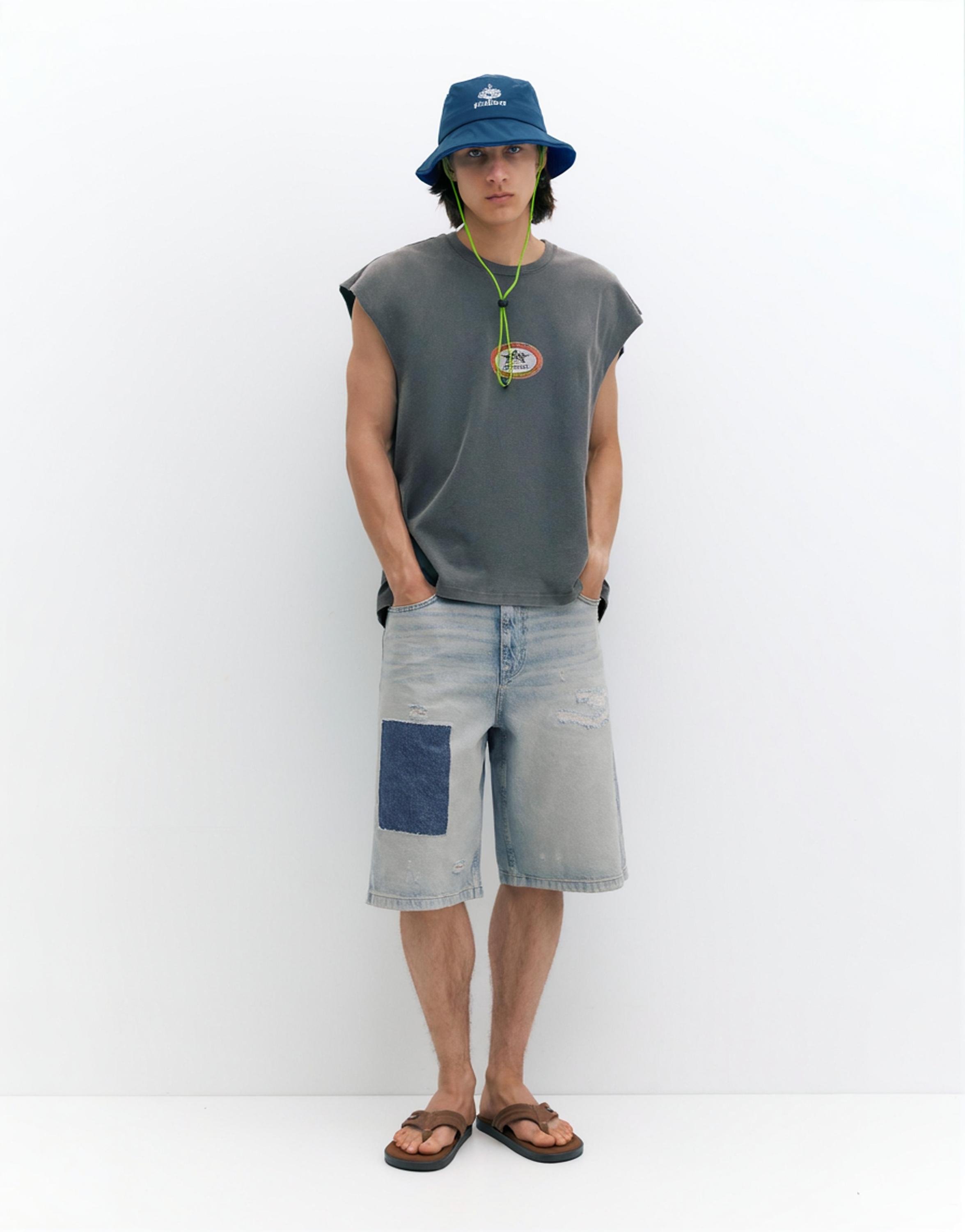 Pleasures x STWD skater denim Bermuda shorts — Medium blue