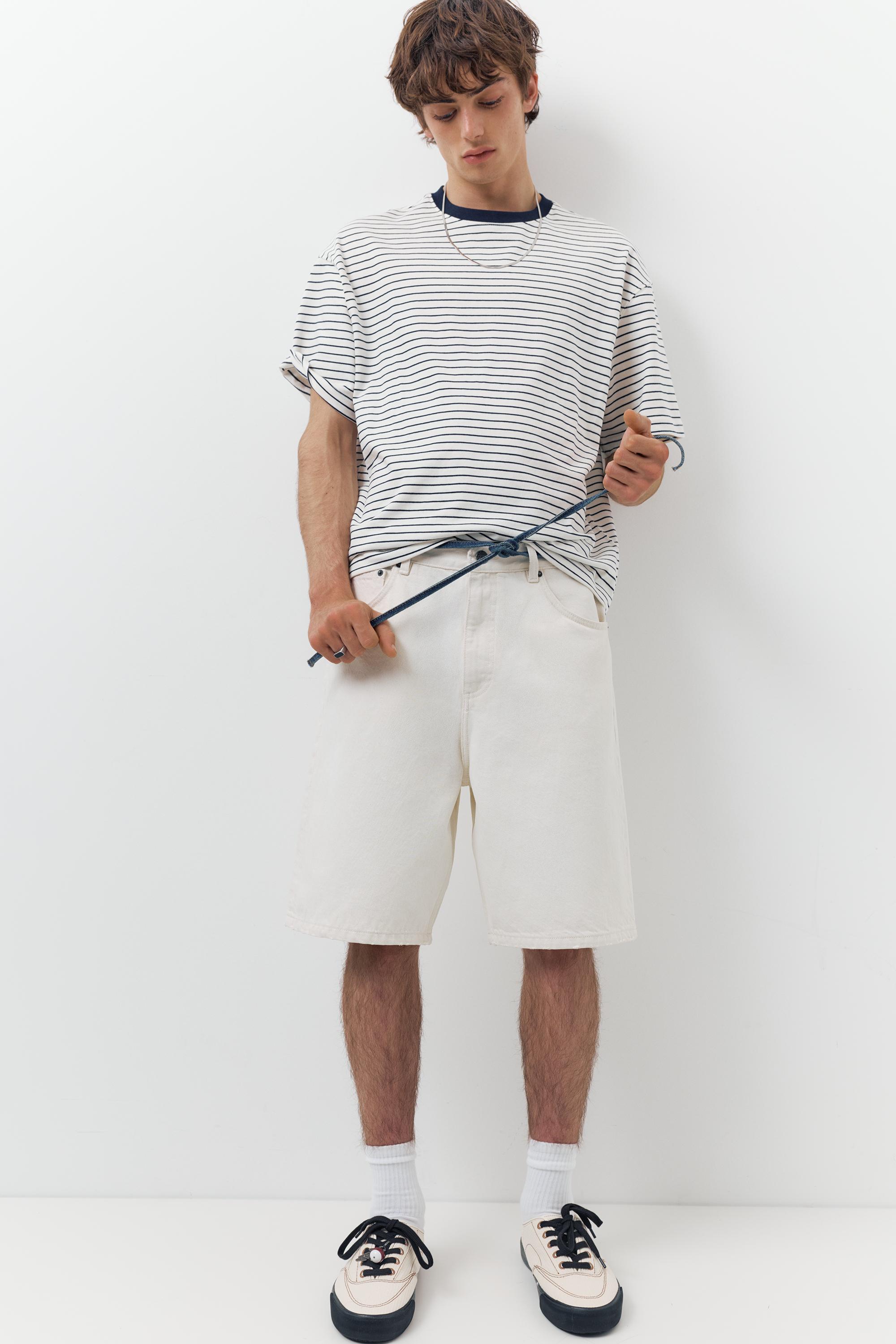 Baggy denim Bermuda shorts — Ecru