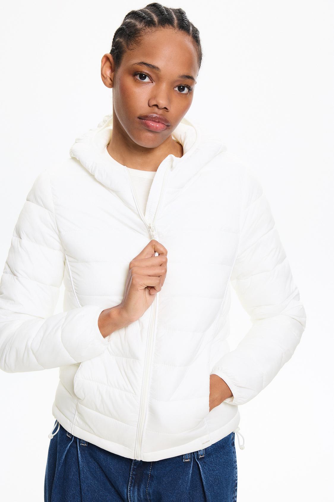 Puffer Jacket Chamarra Pull And Bear Blanca Capucha Chamarra