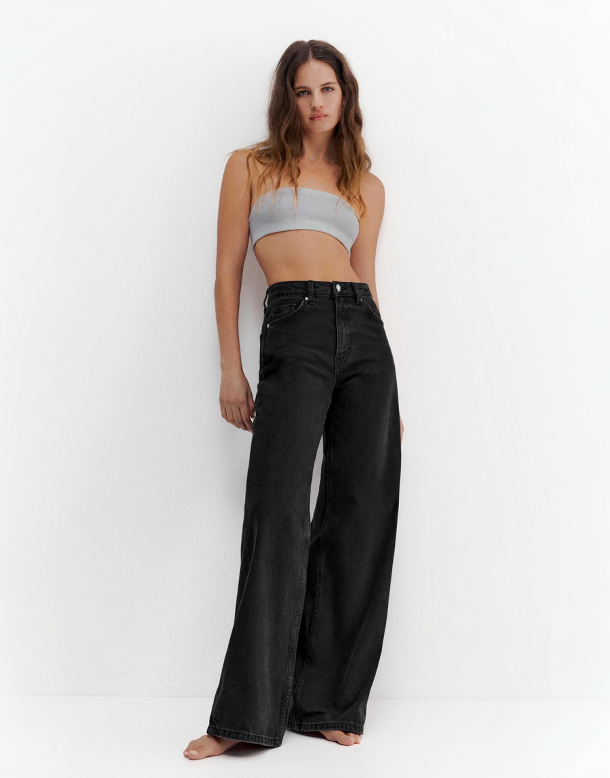 High-waist wide-leg jeans — Black