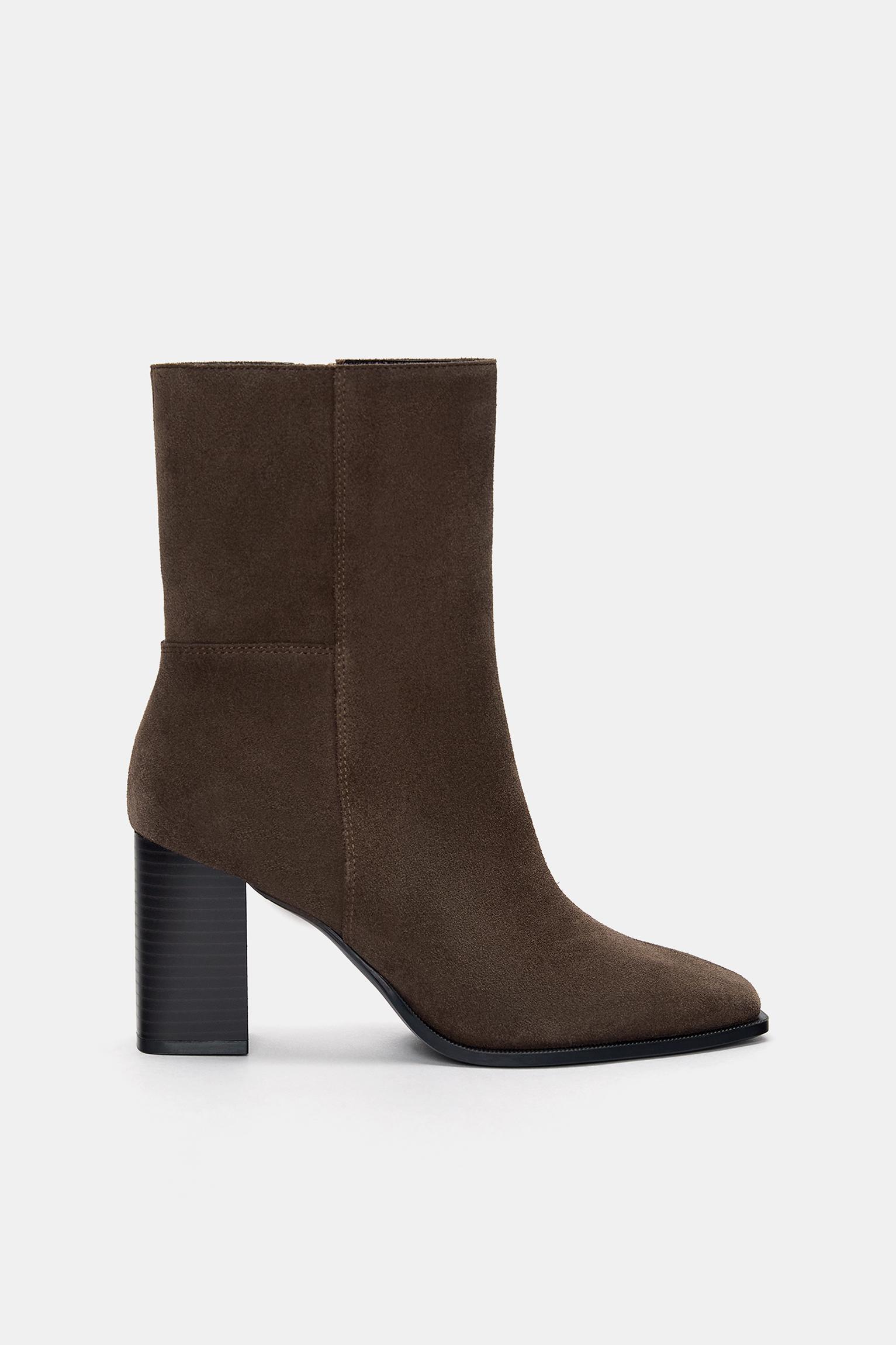 Leather high-heel ankle boots — Taupe