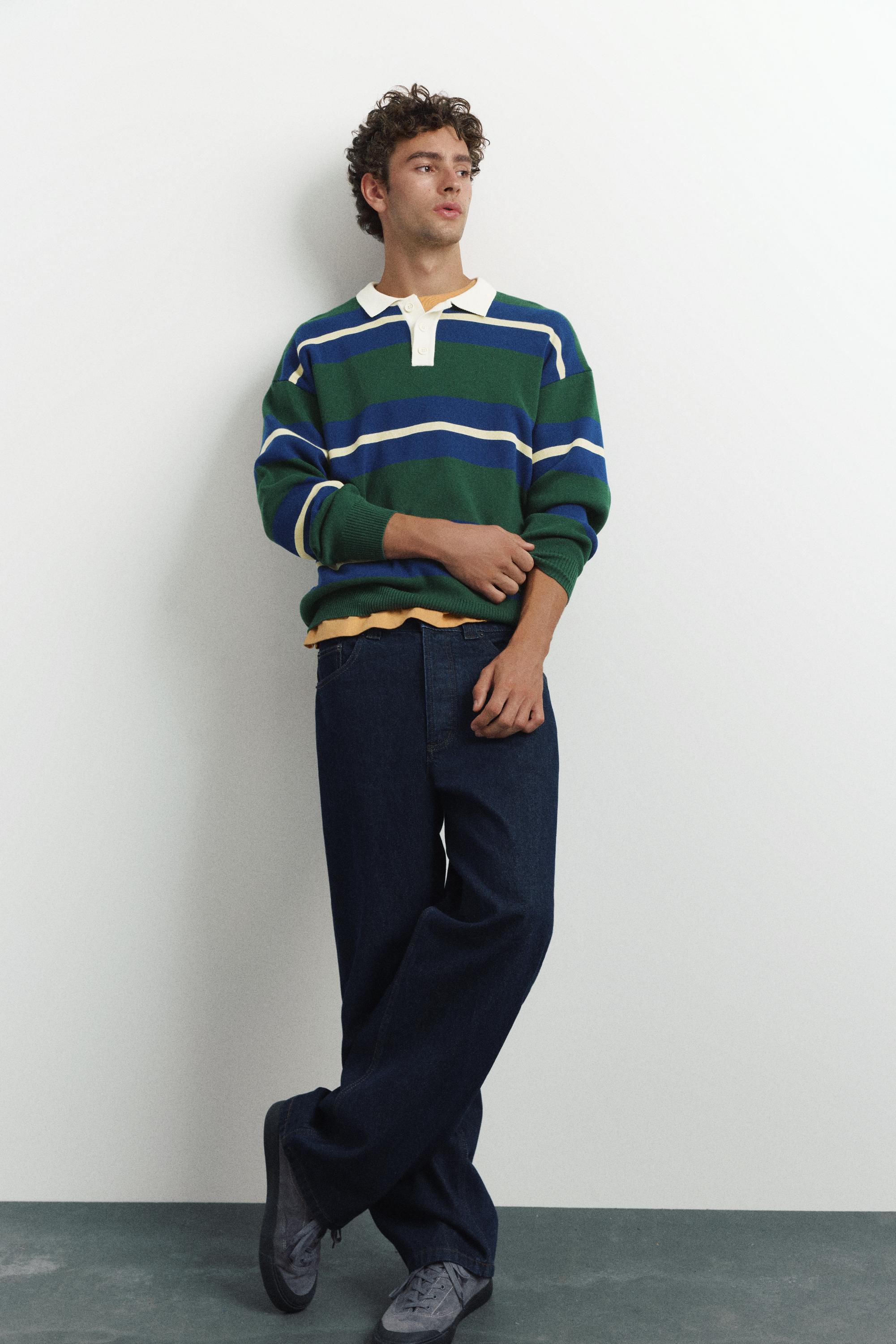 Striped knit polo shirt — Bottle