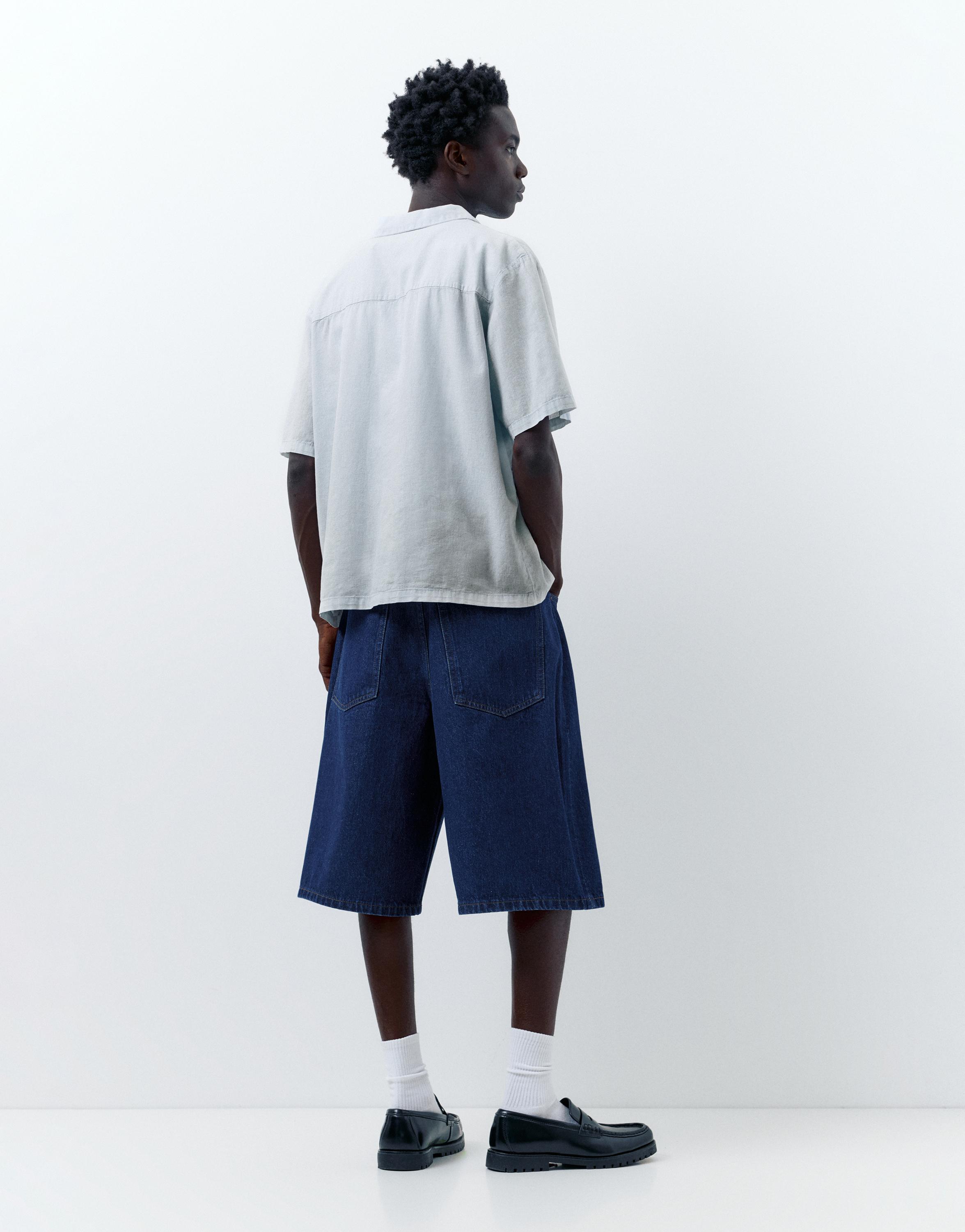 Short sleeve linen blend shirt — Pale blue