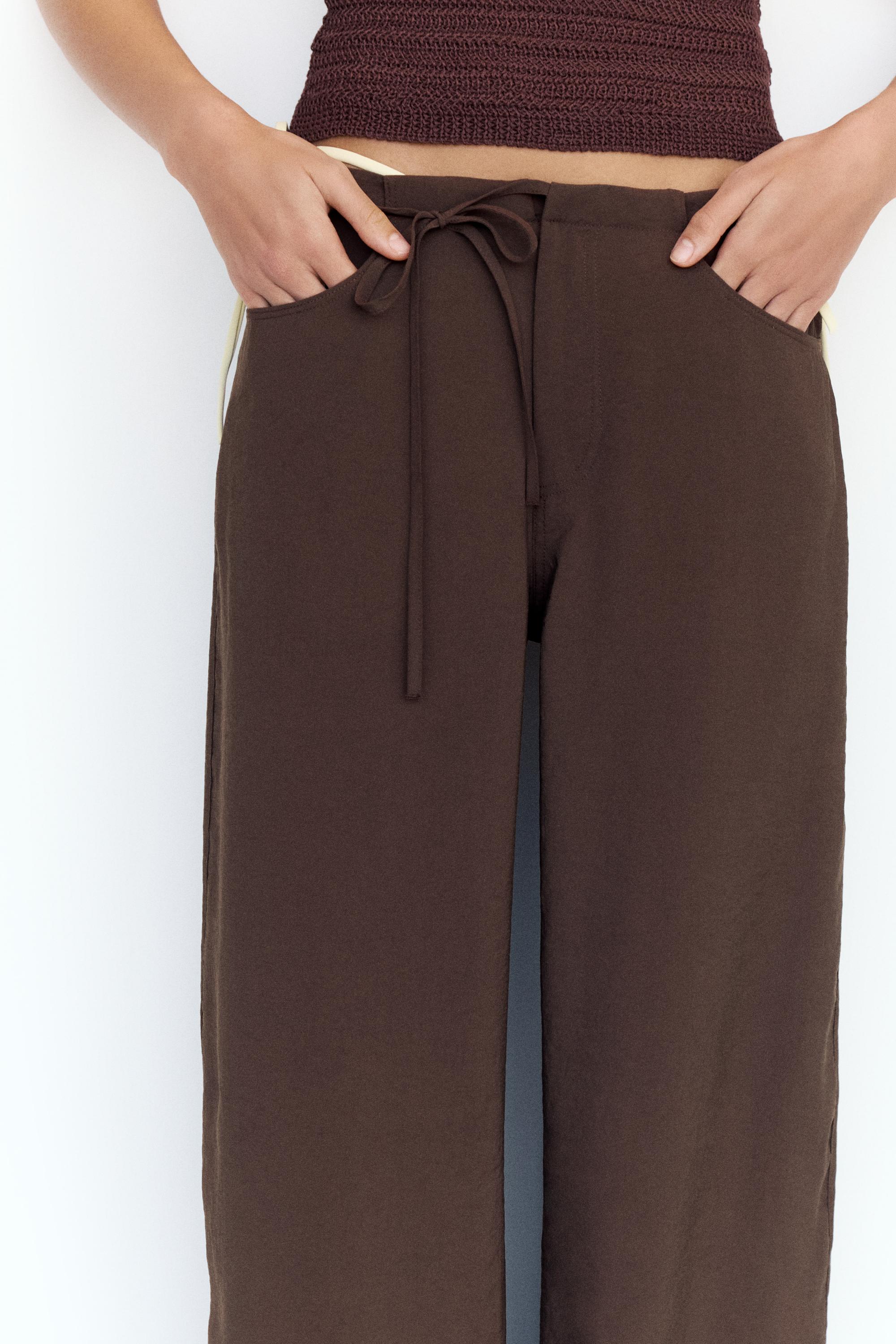 Drawstring flowing trousers — Brown