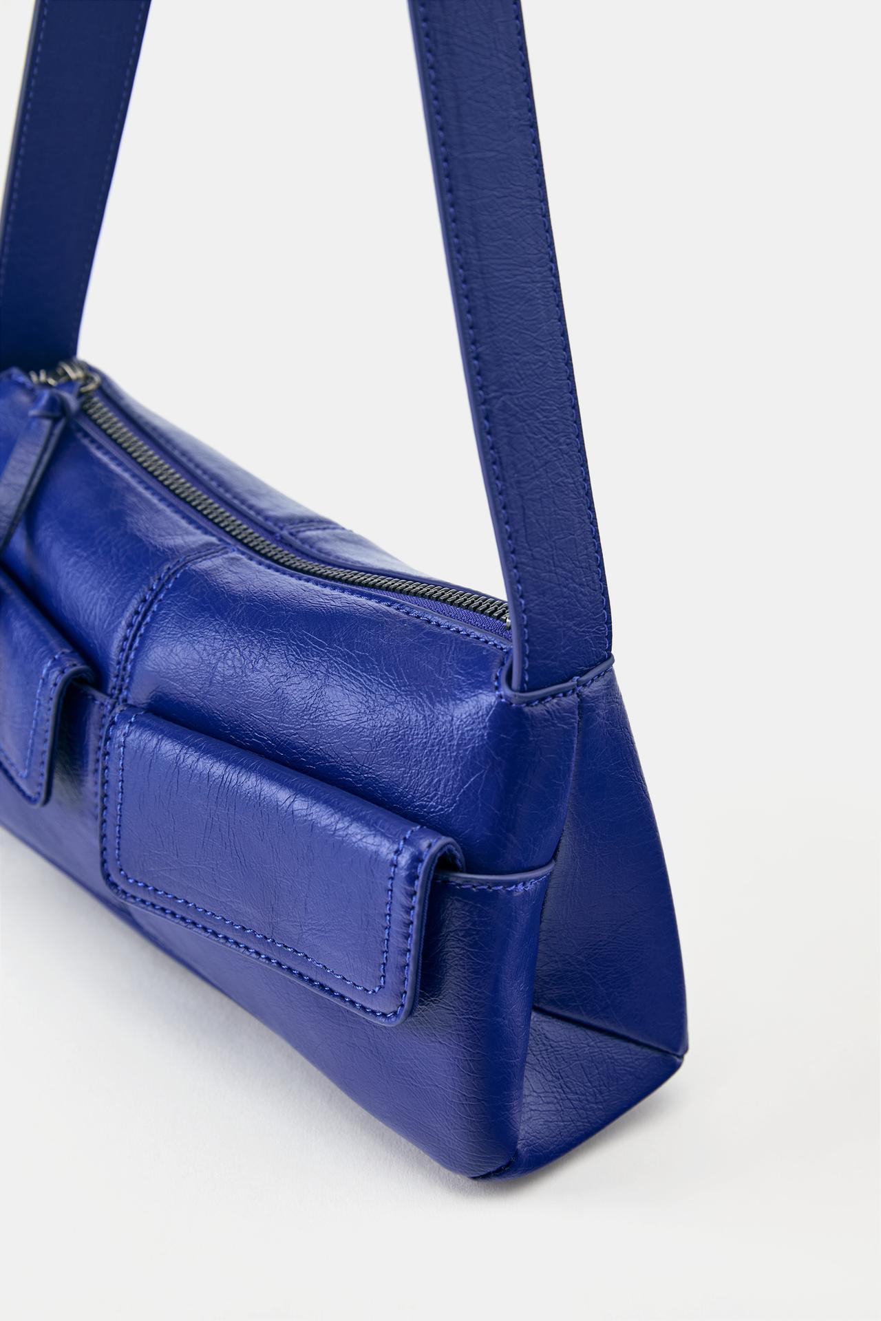 Suede shoulder bag with pockets — Blue