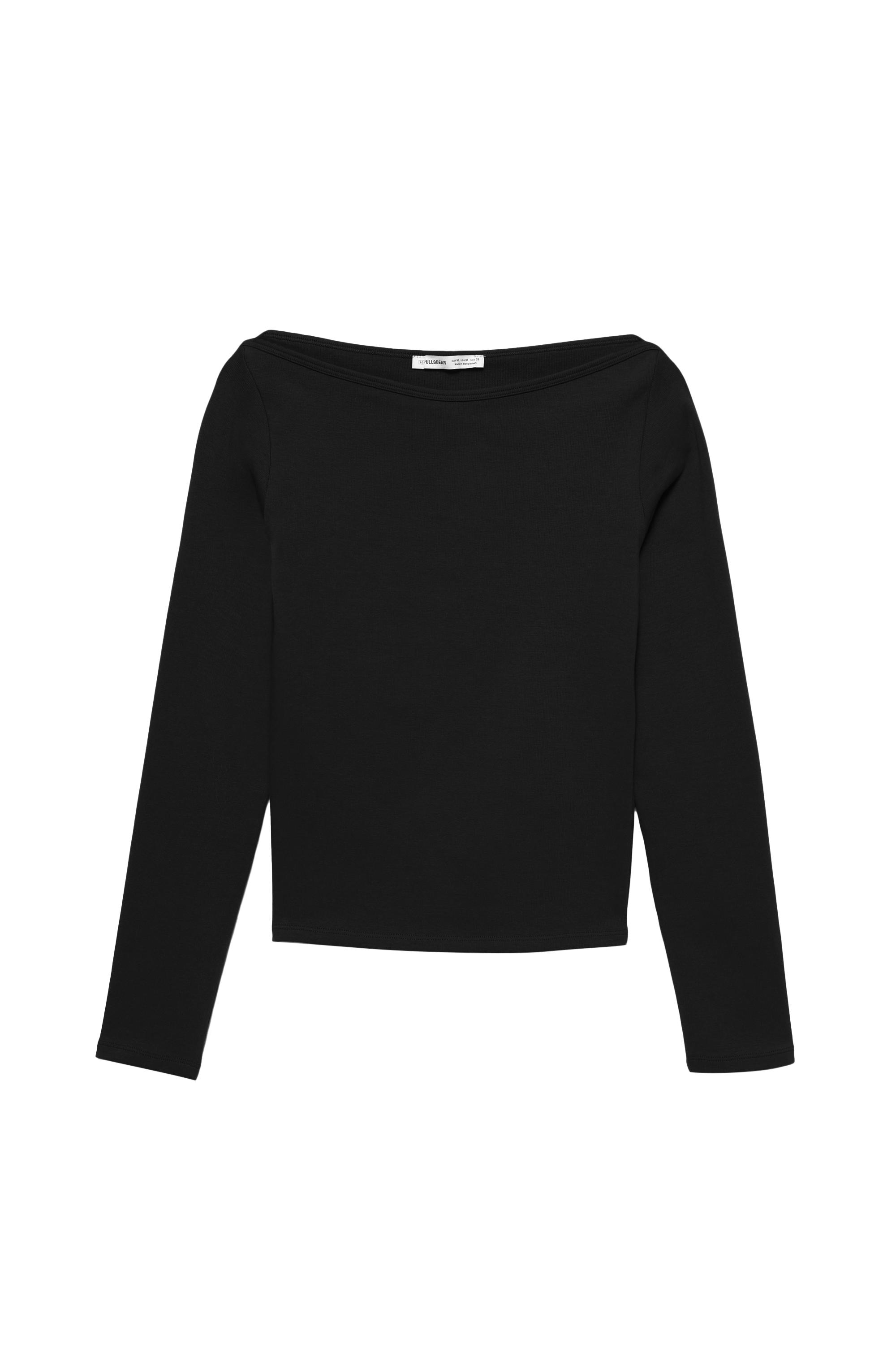 Uzun kollu geniş yaka t-shirt - Görsel 4