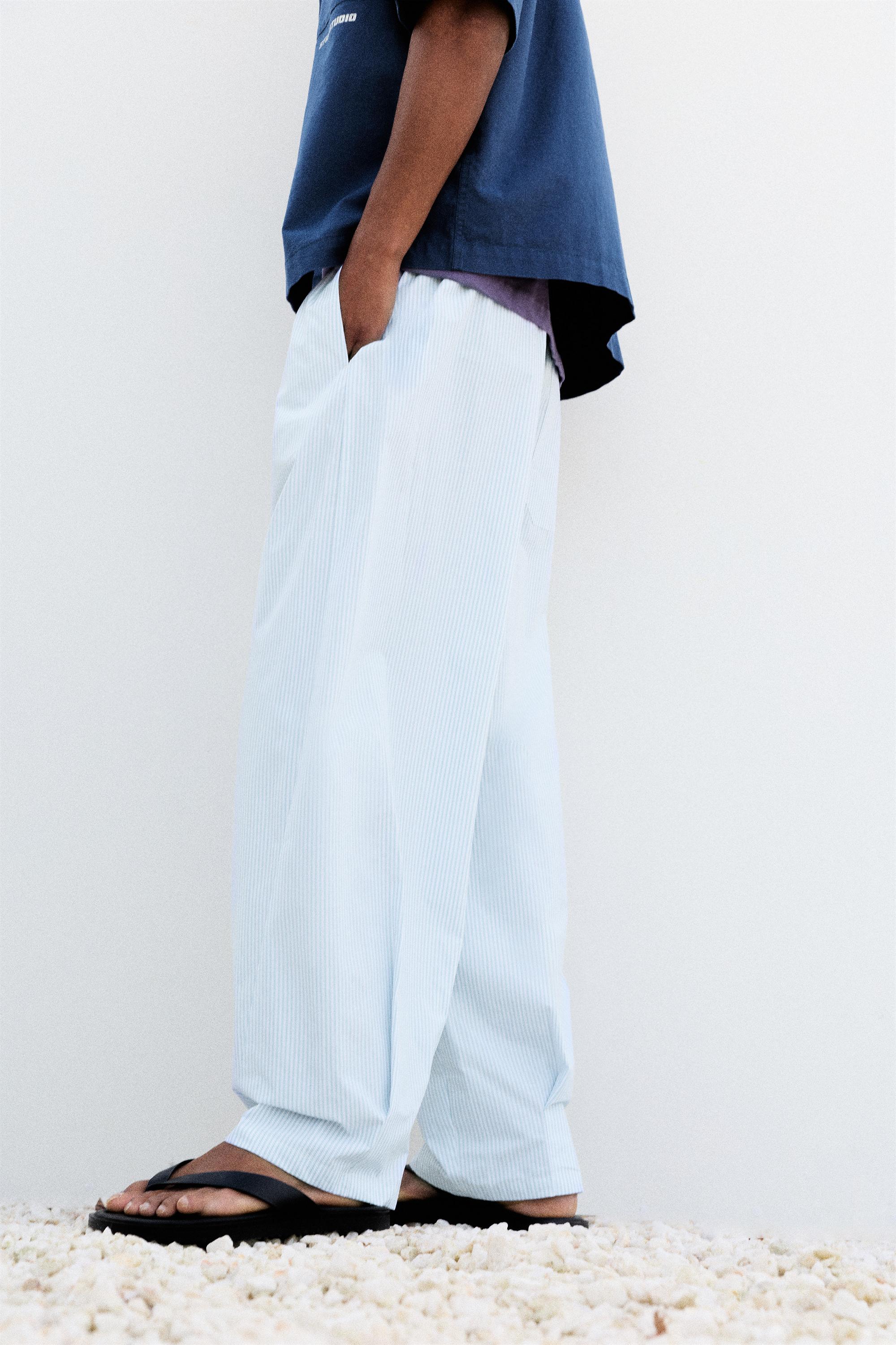 Relaxed fit striped pyjama-style trousers — Pale blue