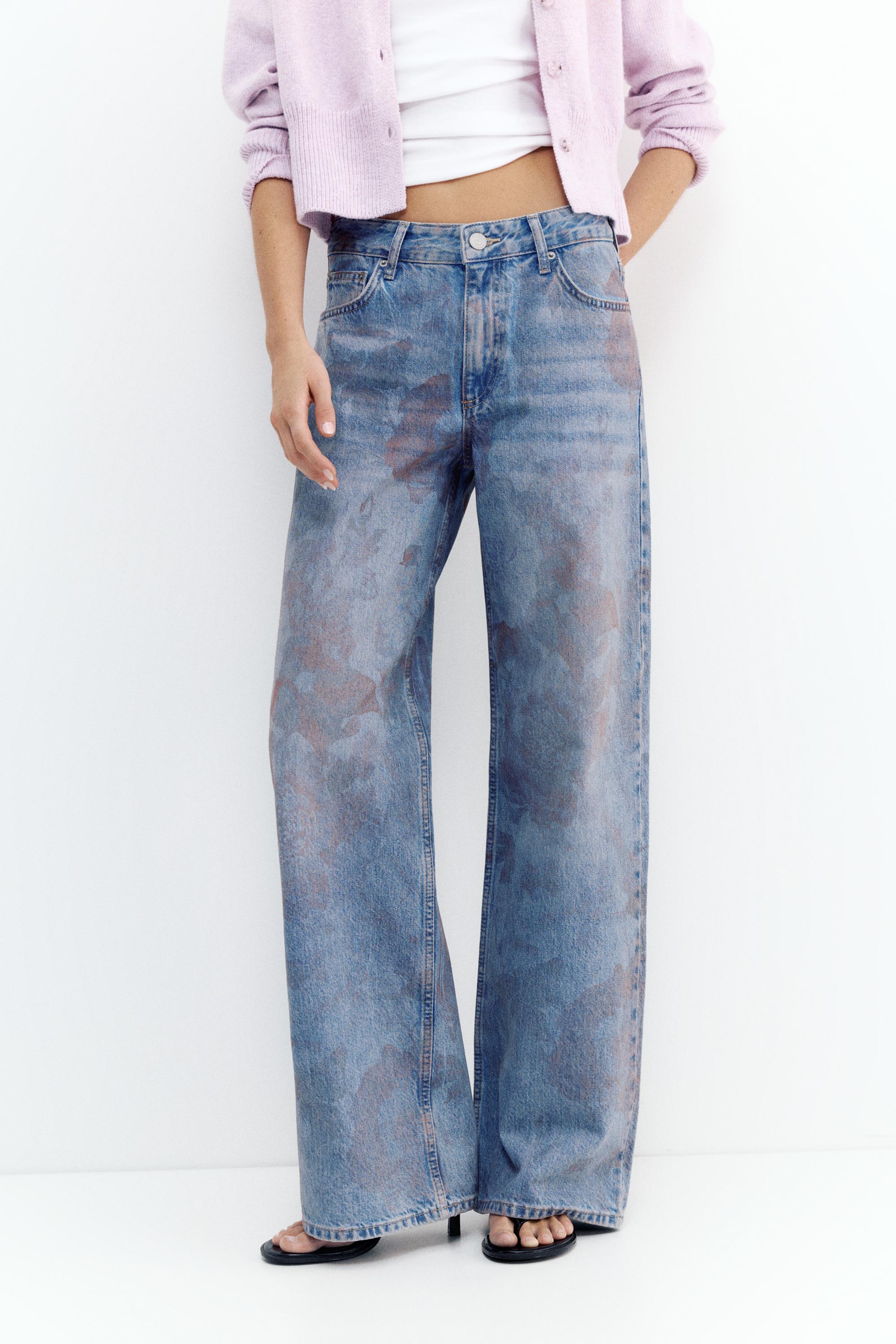 Floral baggy jeans — Medium blue