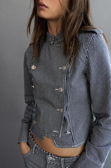 Striped buttoned denim jacket — Dark blue 1