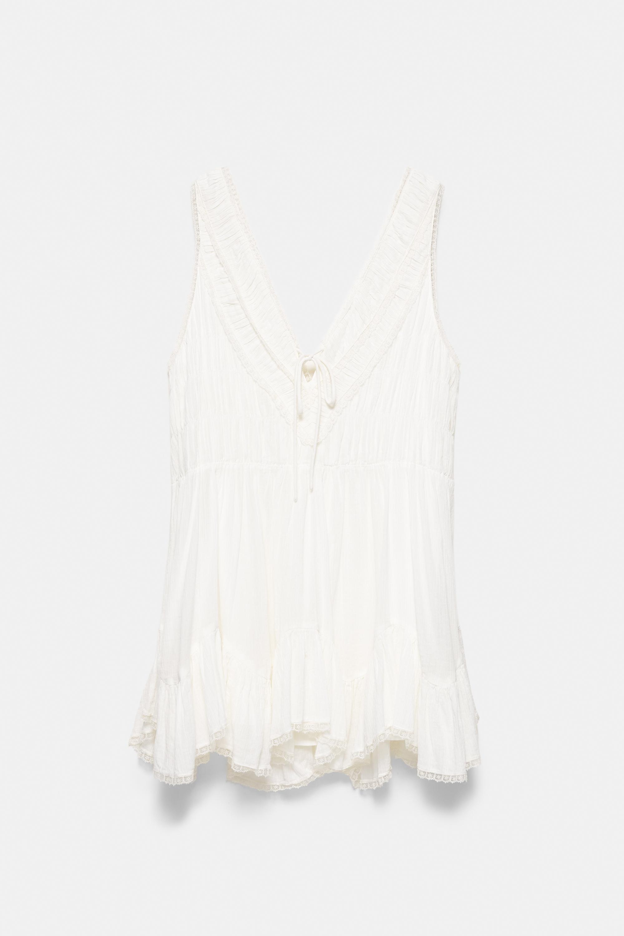 Short ruffled white dress — Ecru