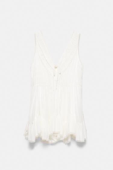 Short ruffled white dress — Ecru 7