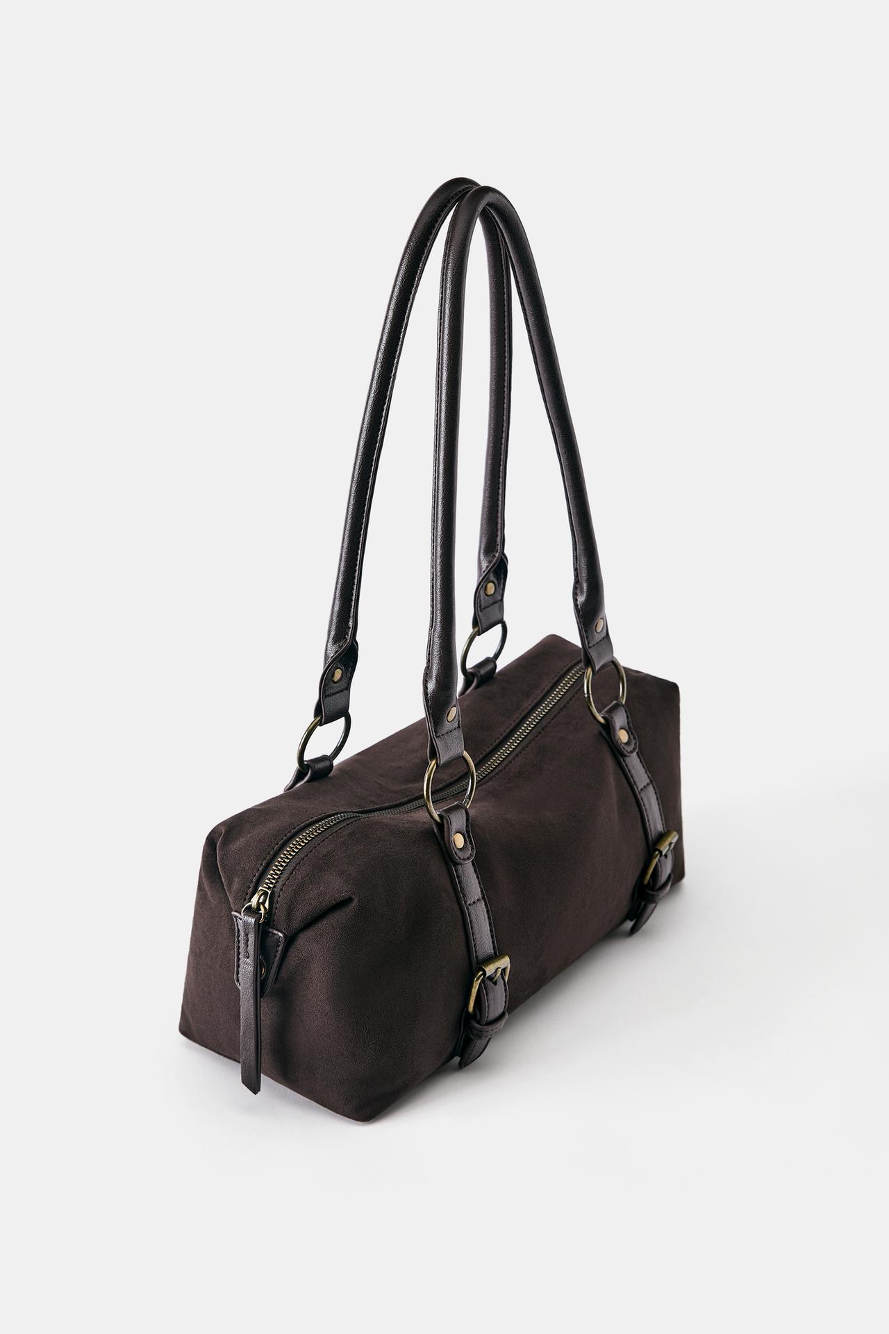 Shoulder bag with buckles — Brown