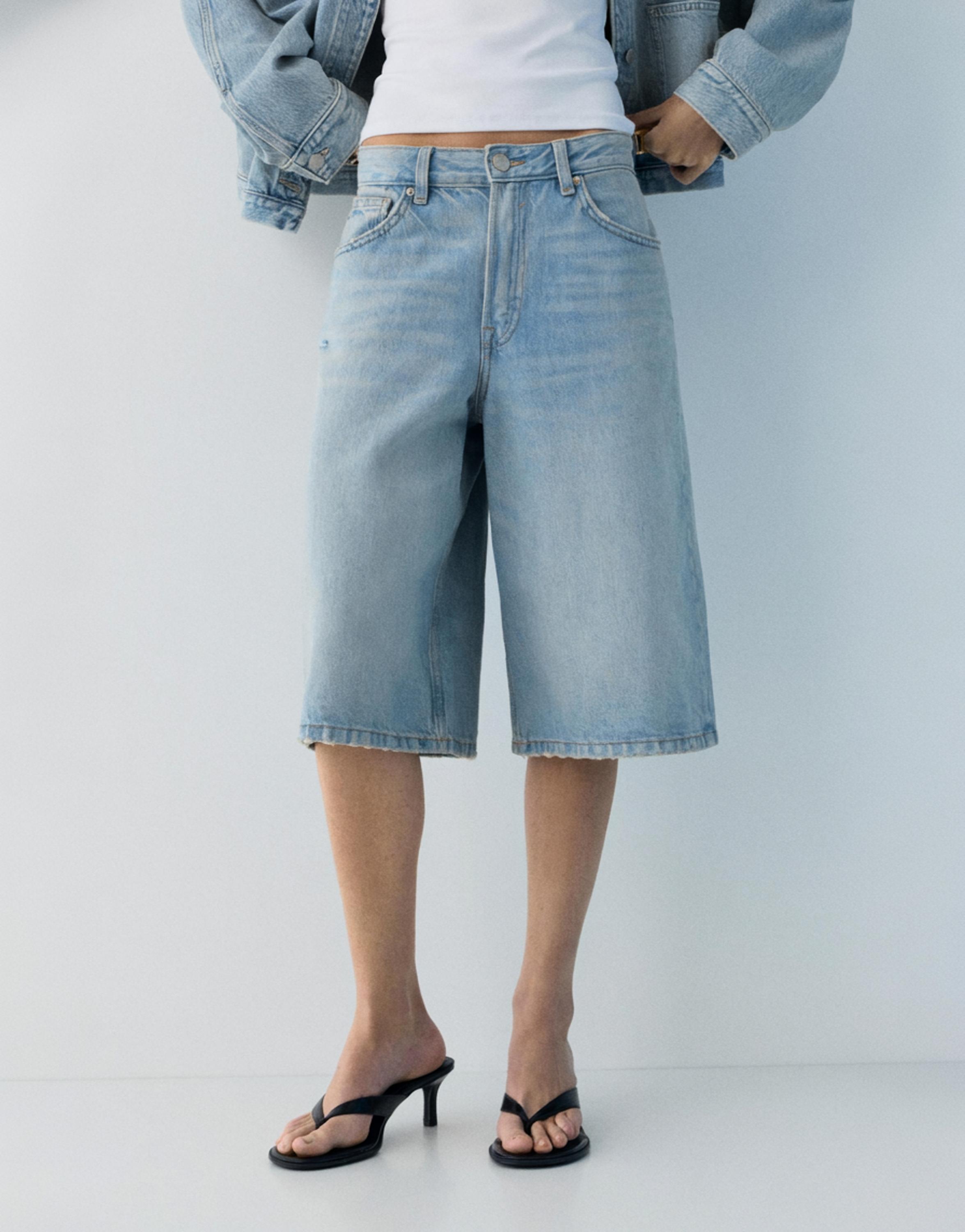 Düşük bel denim şort - Görsel 24