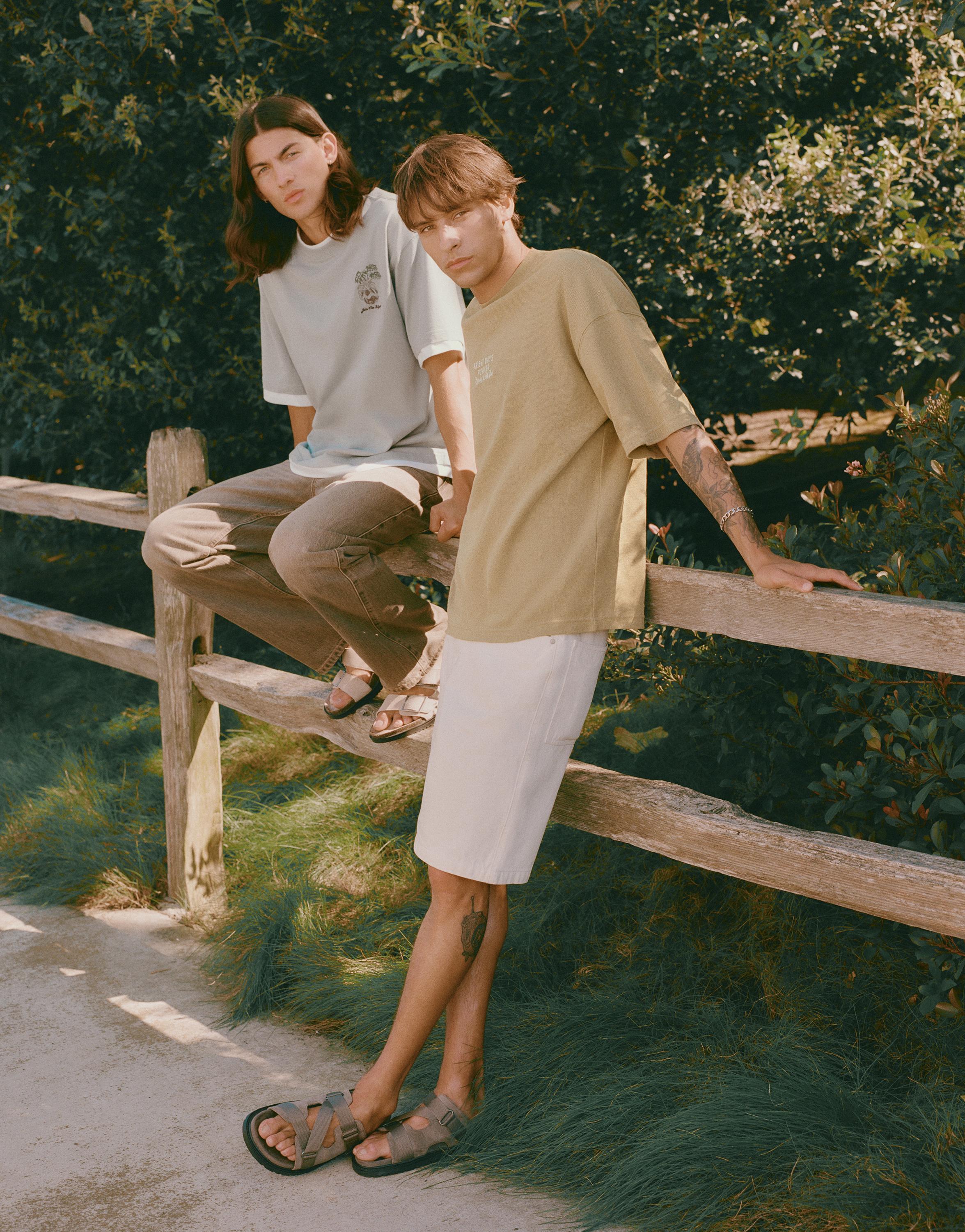 Baggy denim Bermuda shorts — Ecru
