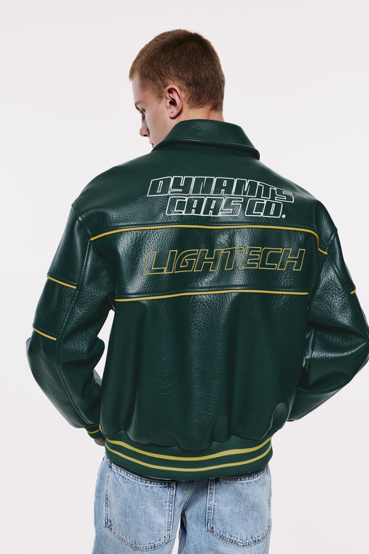 Leather effect embroidered jacket — Medium green