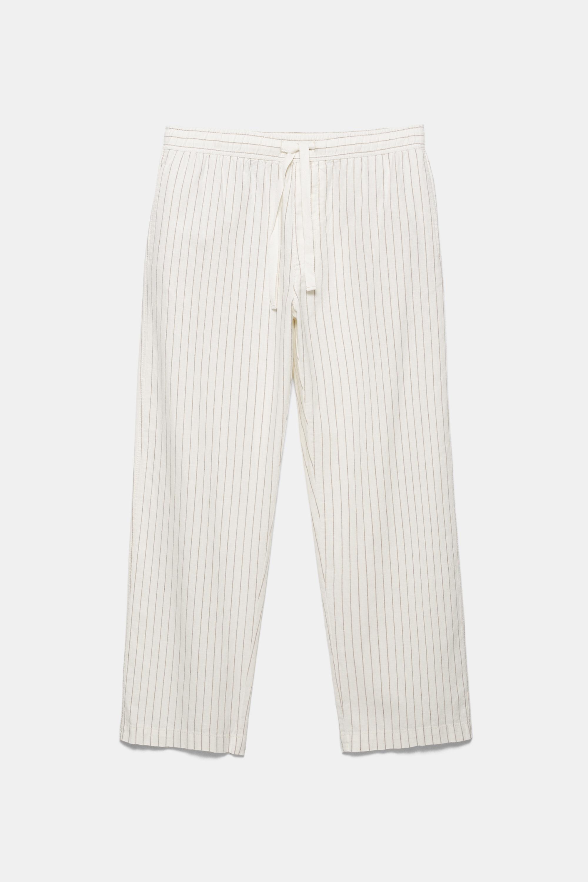 Linen blend jogger trousers — Striped