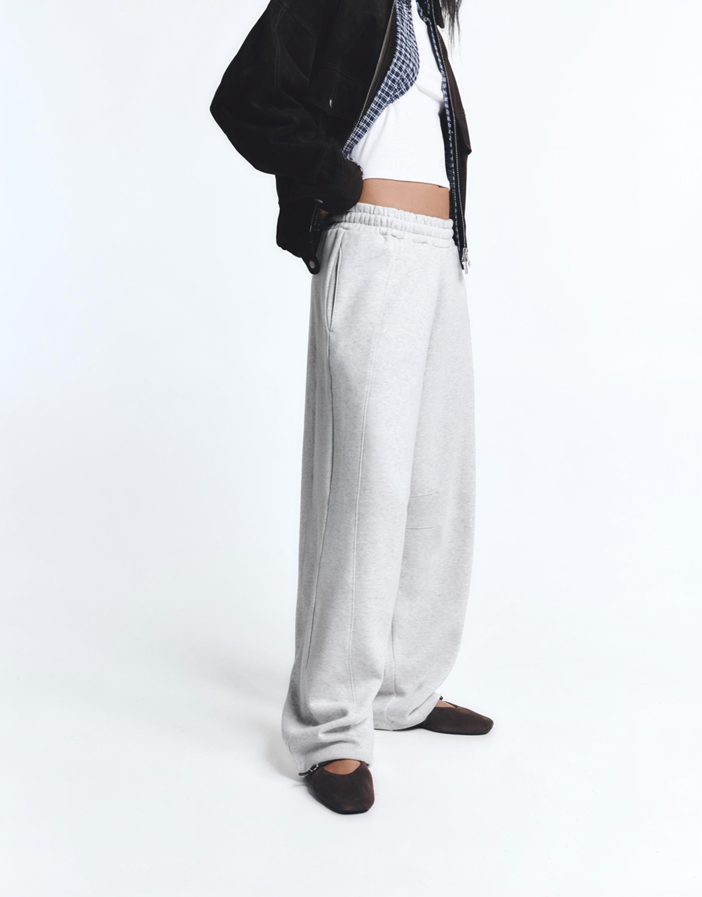 Barrel fit tracksuit trousers — Grey marl