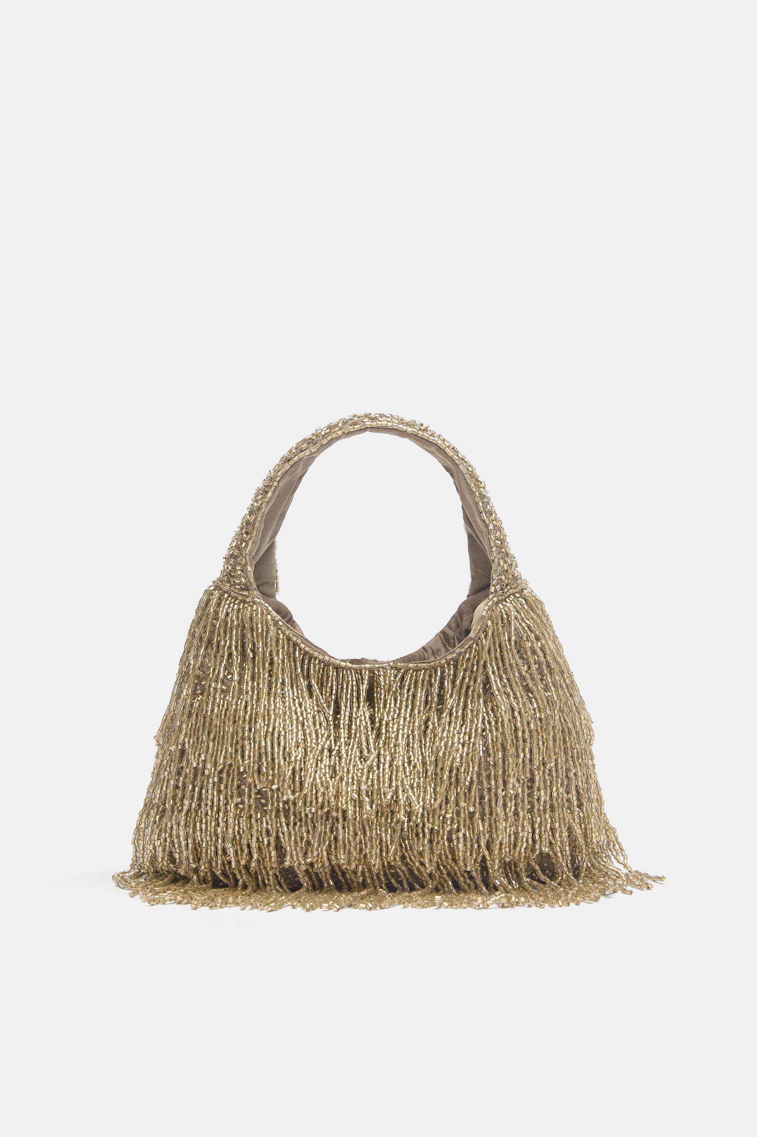 Handtasche Mit Schmuckperlen Und Fransen