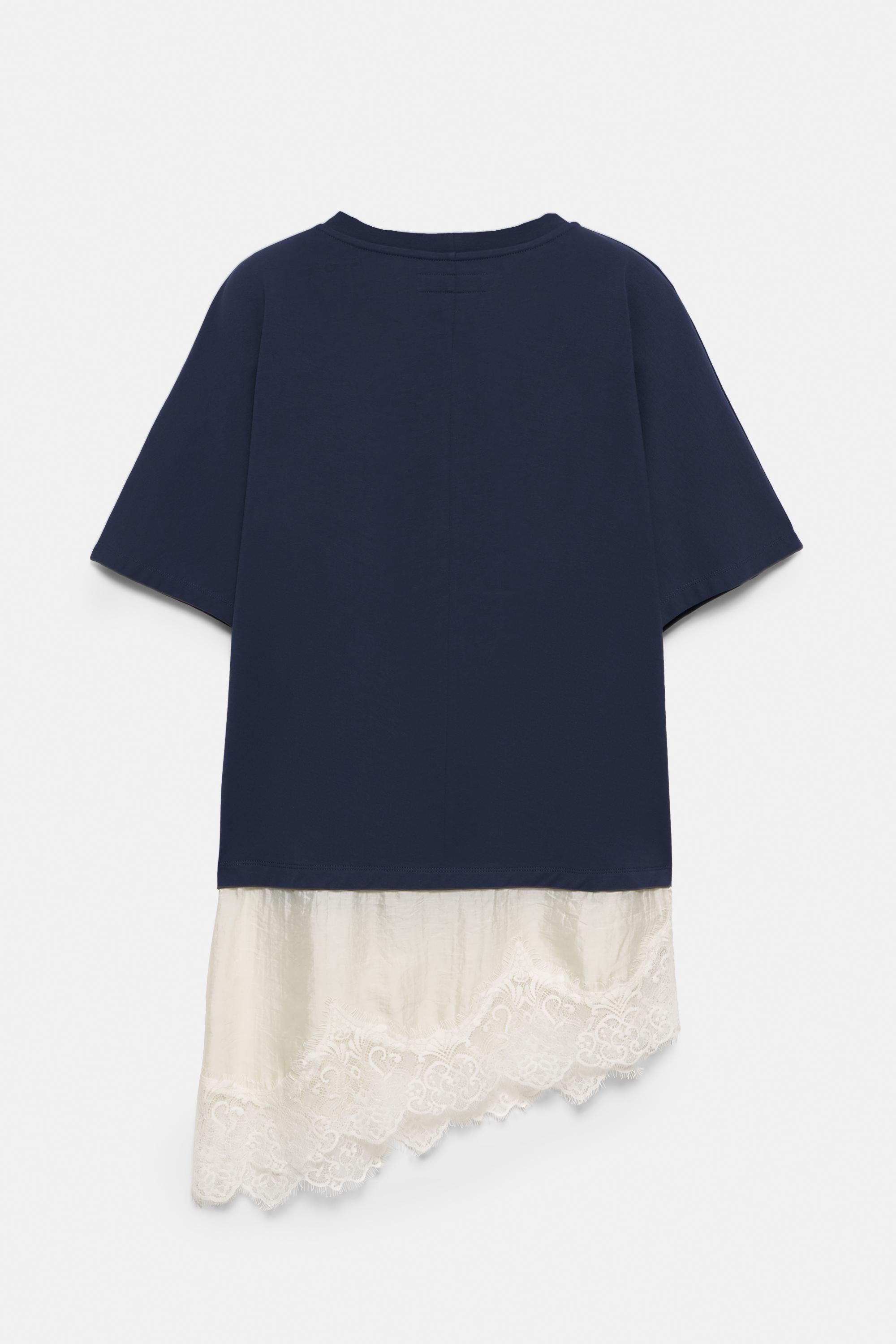 Contrast T-shirt with lace hem — Navy