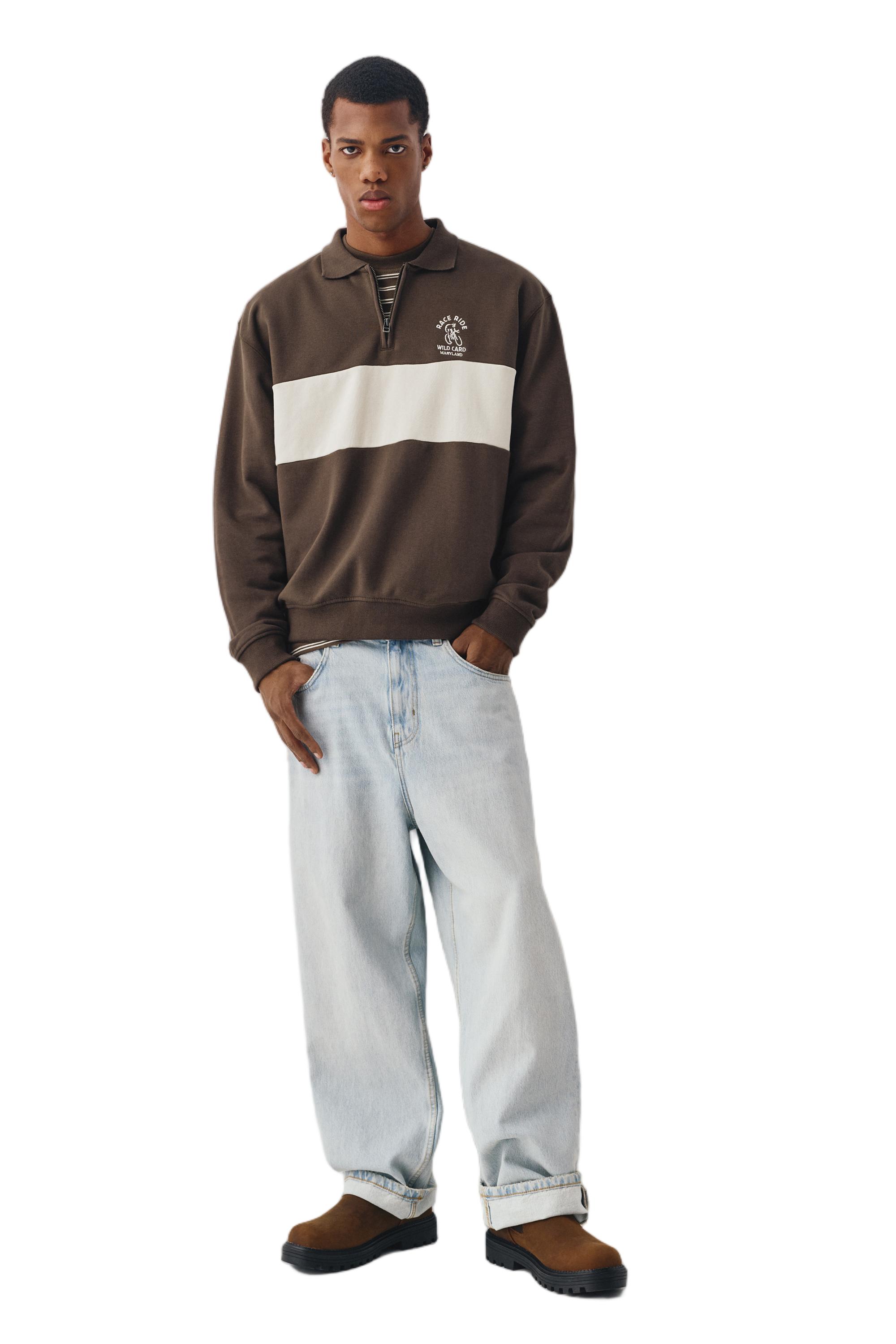 Kahverengi fermuar yakalı sweatshirt - Görsel 15