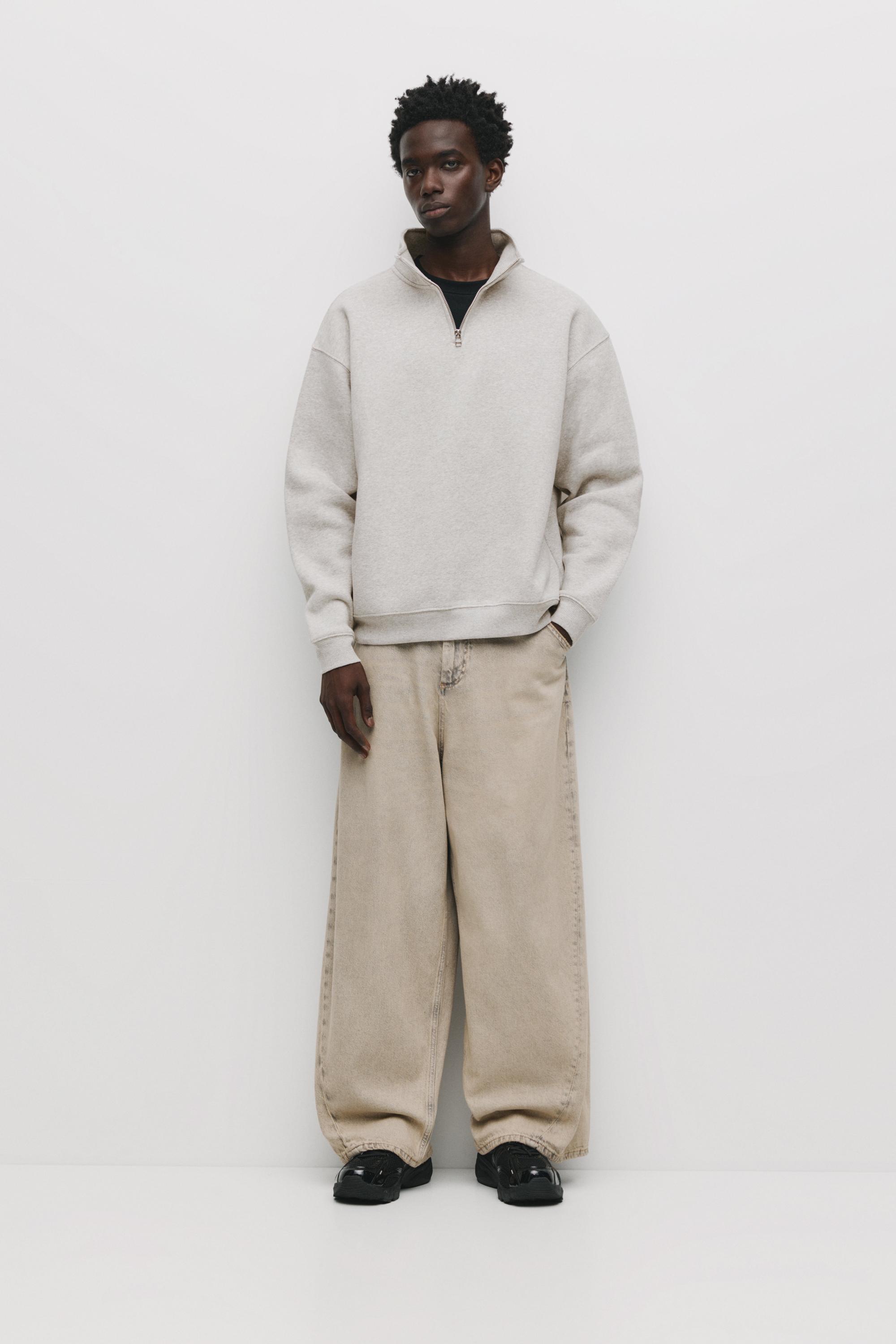 Basic quarter-zip sweatshirt — Grey marl