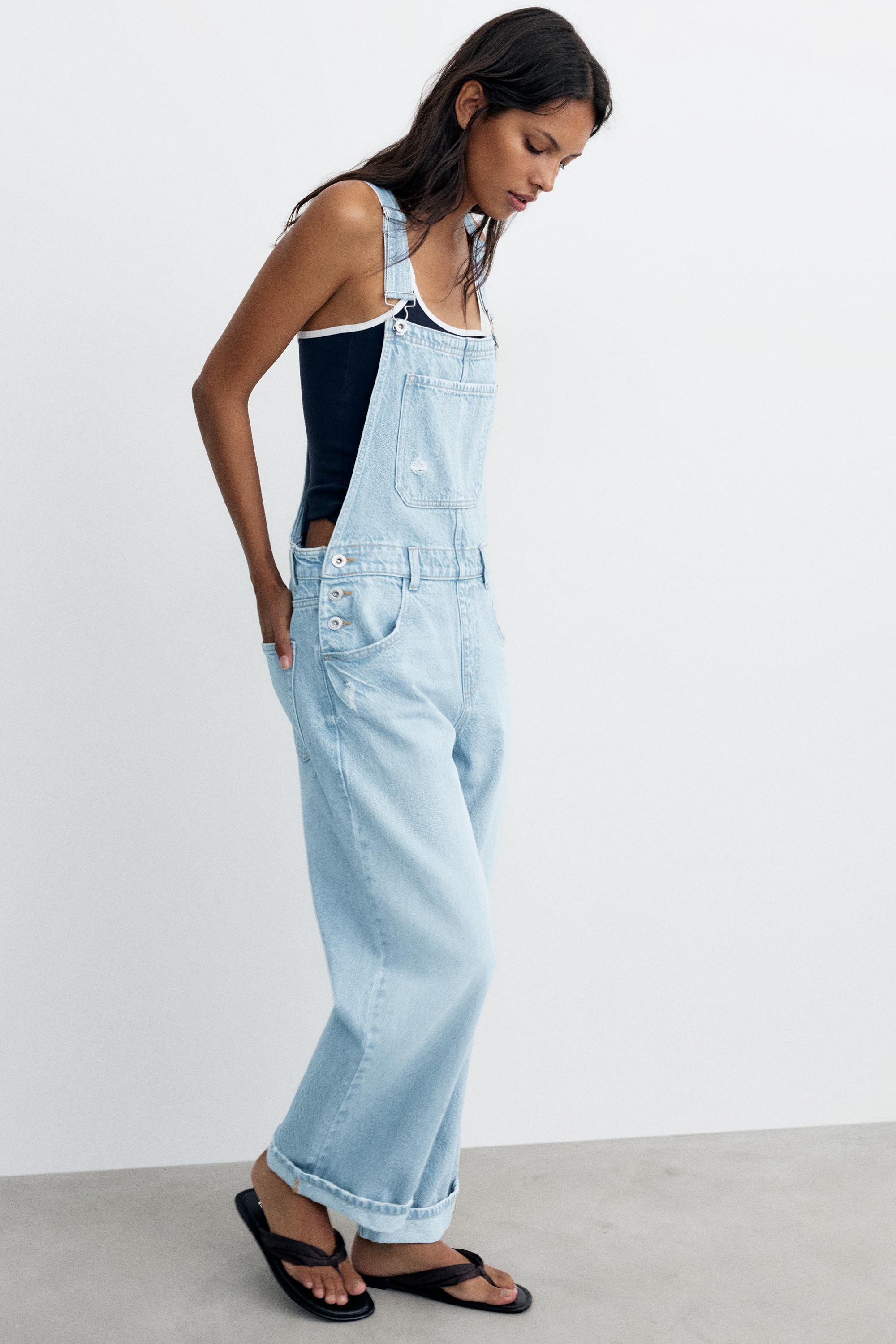 Long denim dungarees — Pale blue