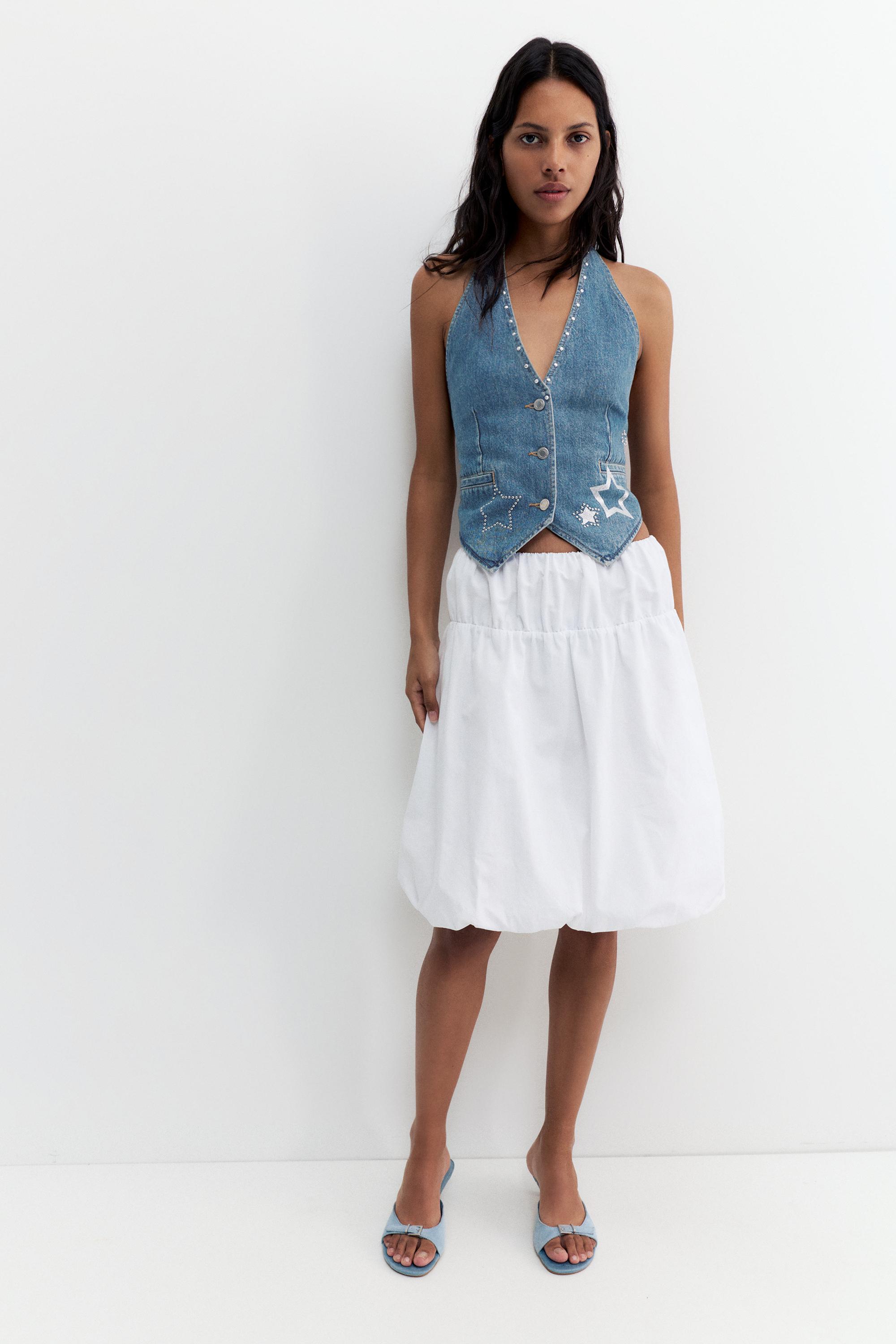 Star and stud denim vest — Medium blue