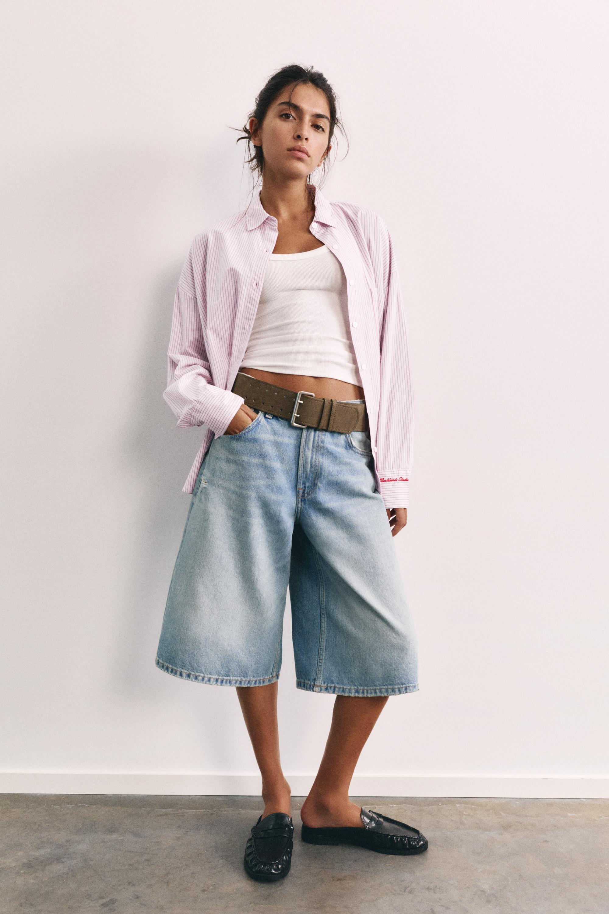 Embroidered striped shirt — Pastel pink
