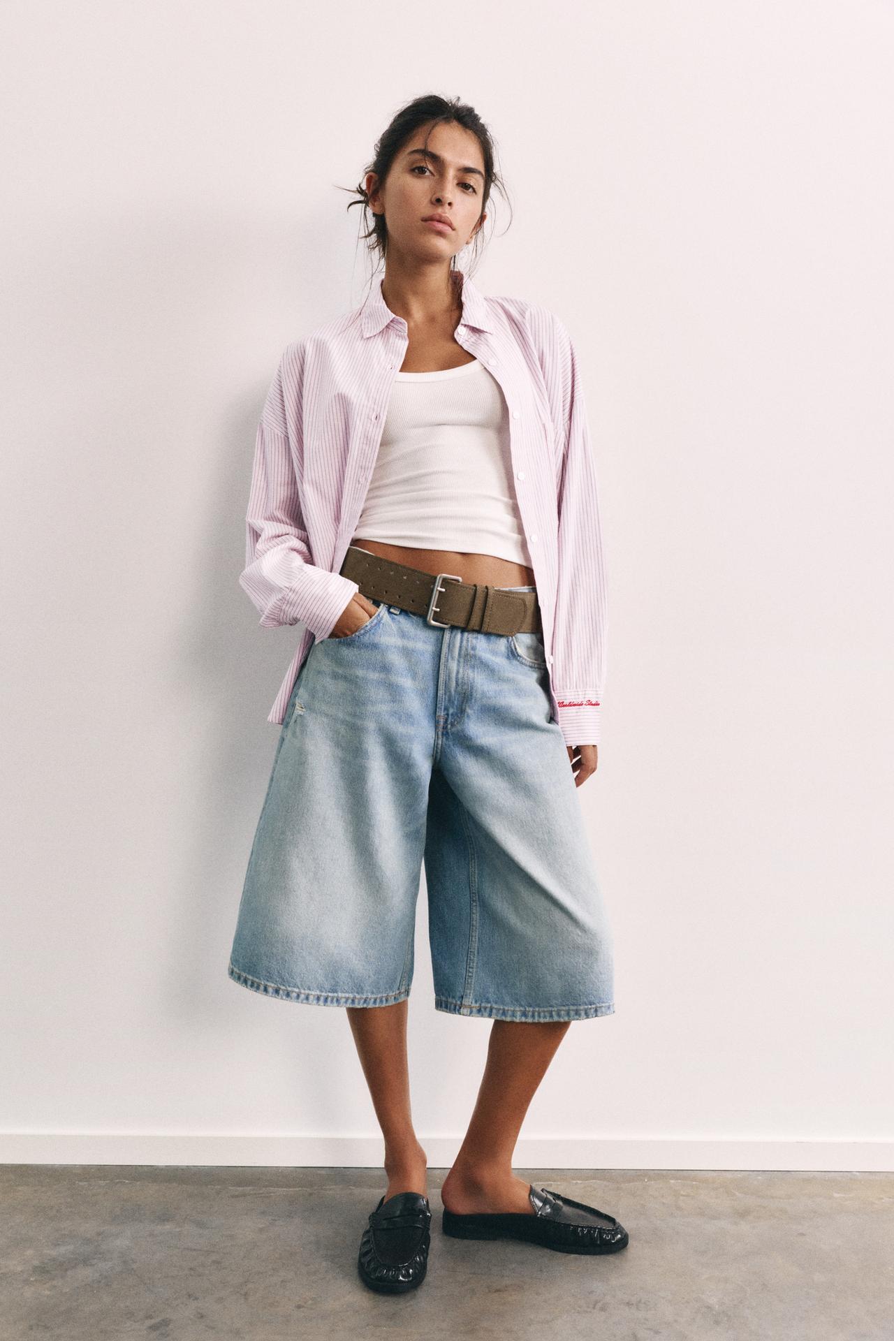 Embroidered striped shirt — Pastel pink