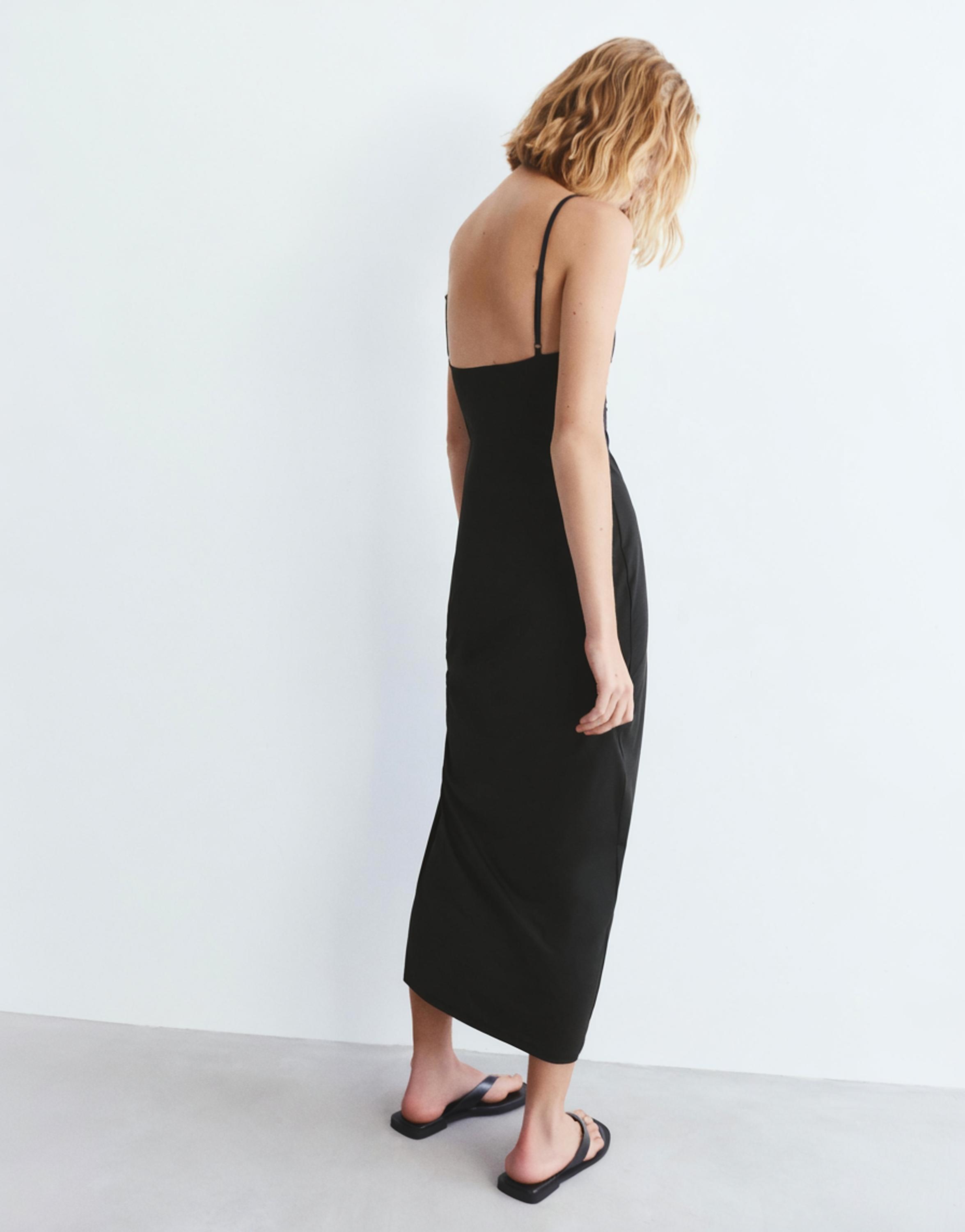 Polyamide strappy midi dress — Black