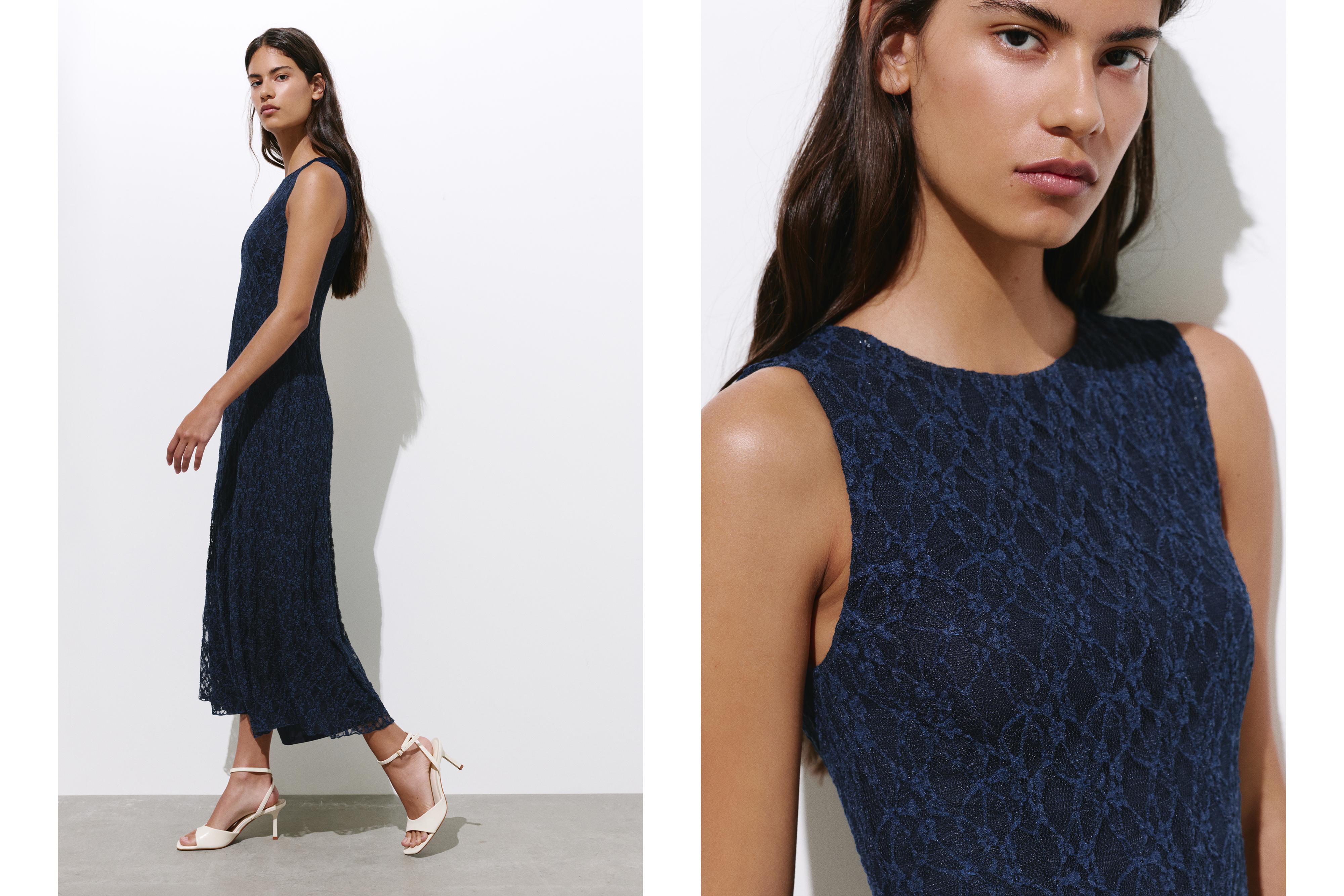 Fitted lace midi dress — Navy